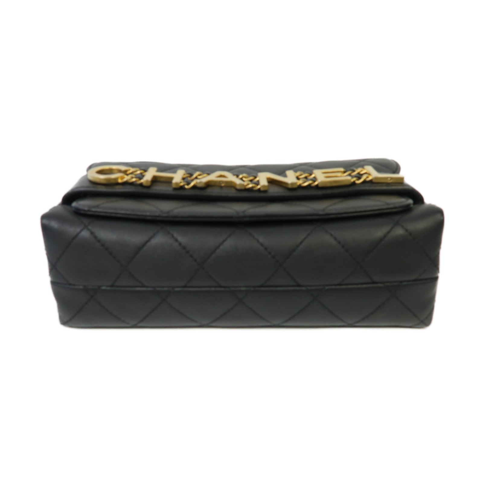 CHANEL 菱格牛皮皮革Enchained Flap金扣鏈帶肩背袋黑色