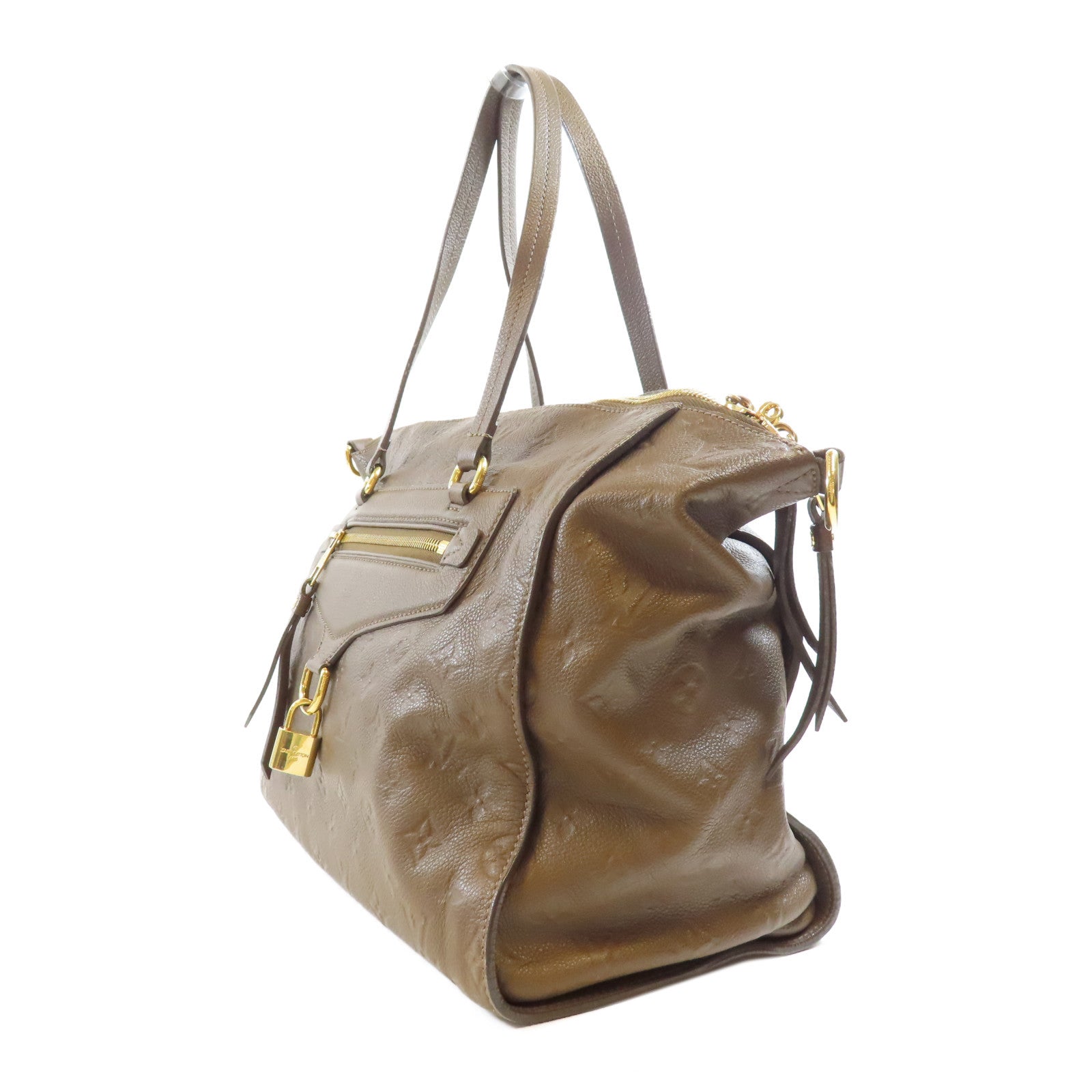 LOUIS VUITTON Monogram Empreinte Lumineuse PM金扣手挽肩背兩用袋棕色