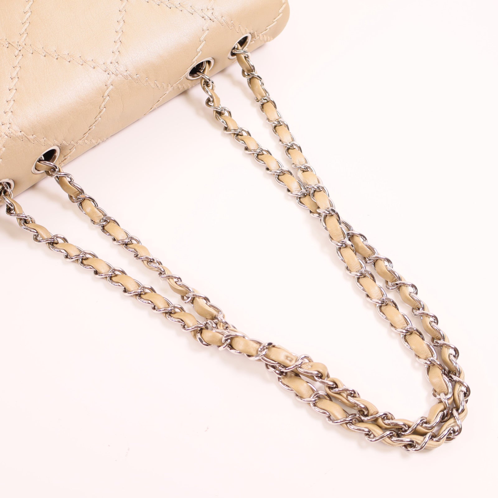 CHANEL 羊皮皮革Chain Shoulder銀扣鏈帶肩背袋