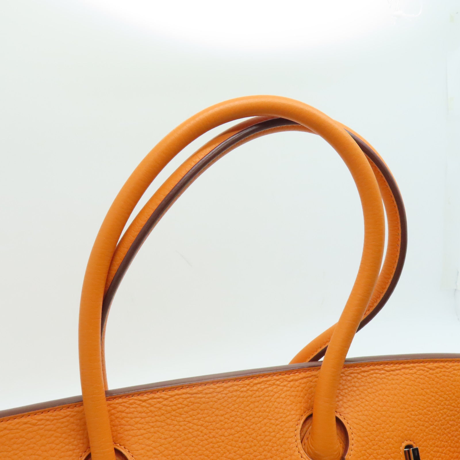 HERMES Clemence皮革Shoulder Birkin銀扣手挽袋/肩背袋橙色