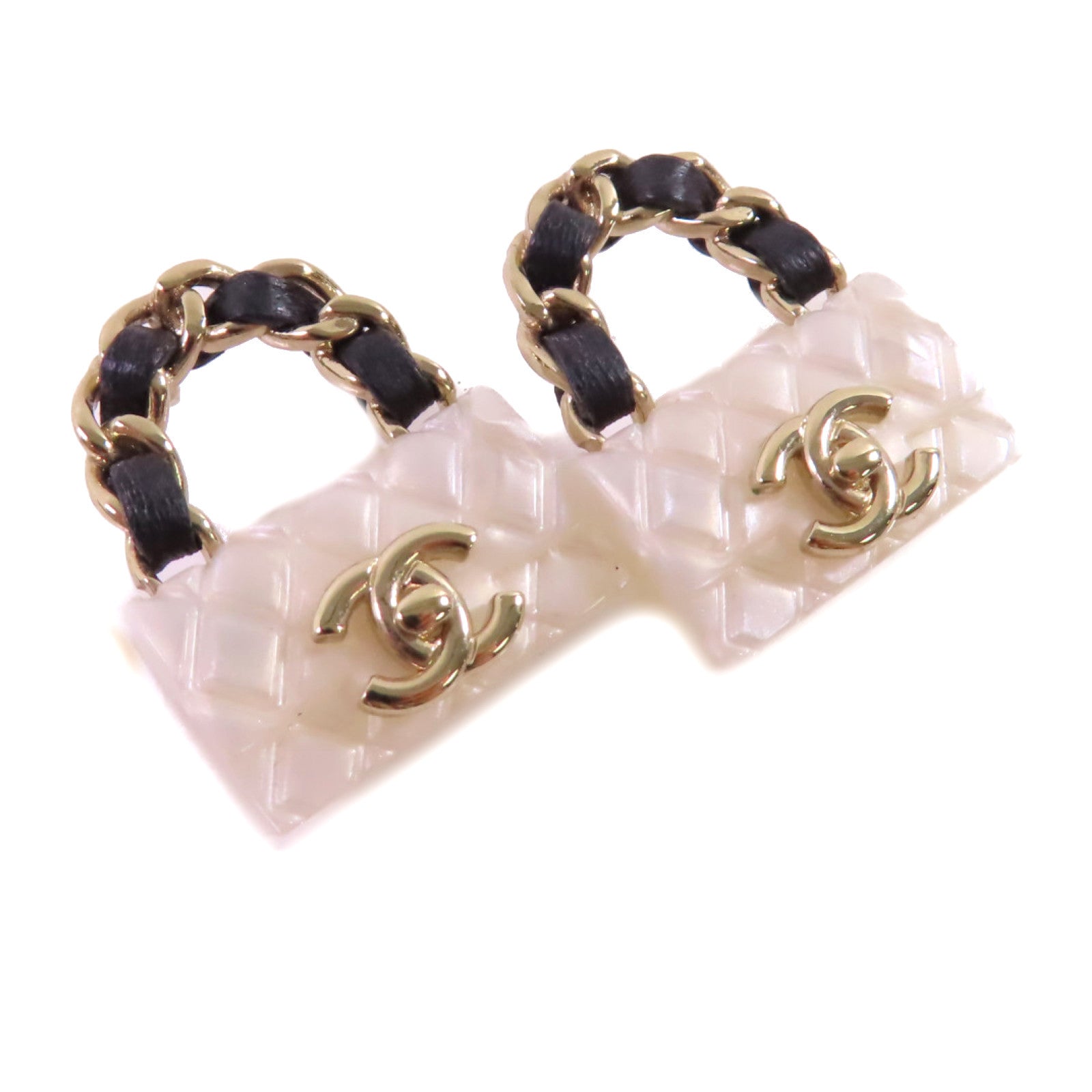 CHANEL 金屬/PVC/皮革Earrings金扣耳環/白色/黑色/金色