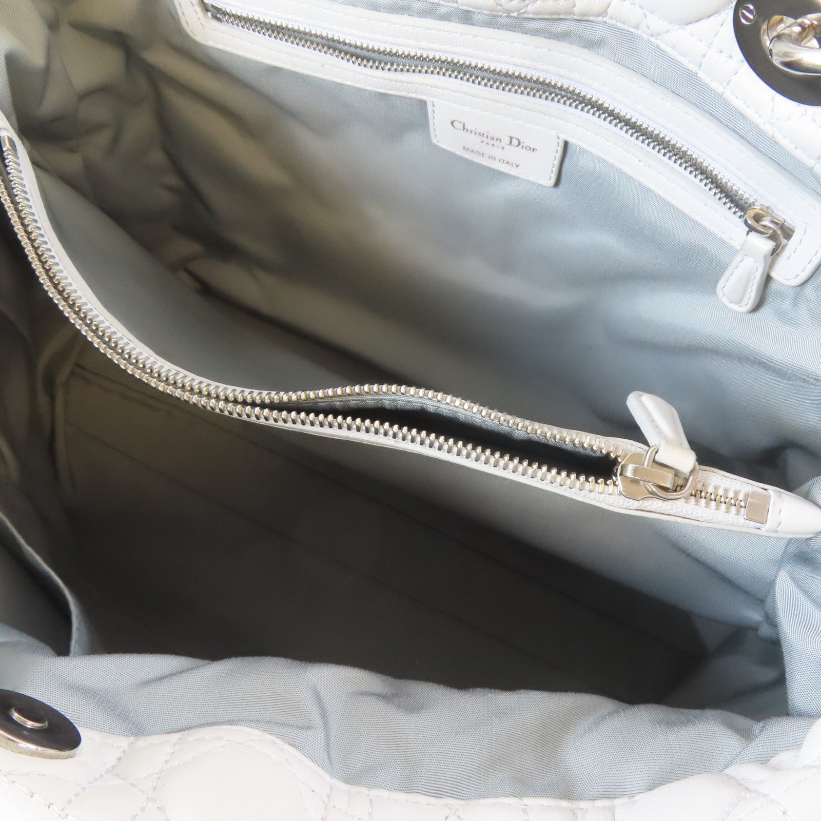 Dior 牛皮皮革Shoulder Bag銀扣鏈帶肩背袋白色
