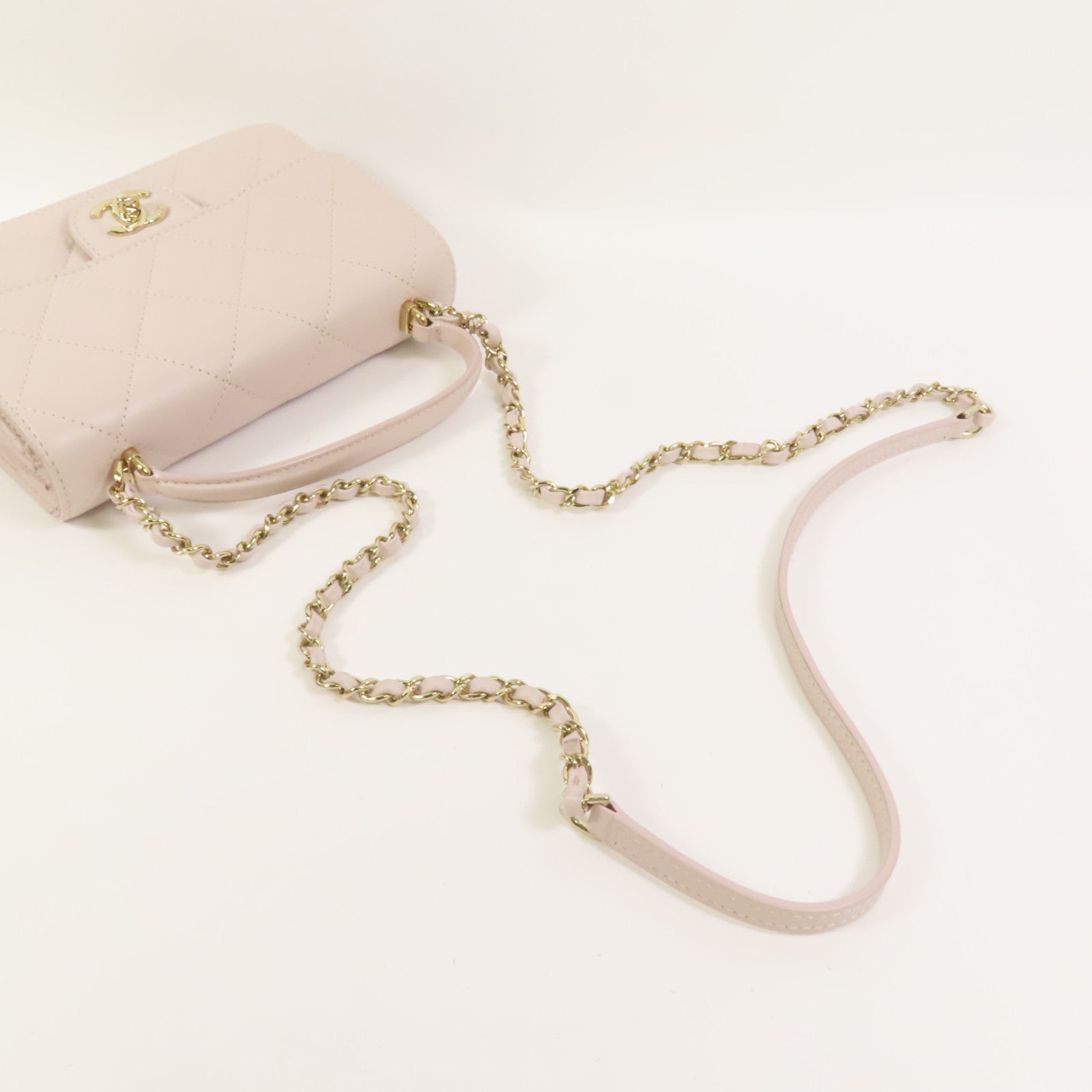 CHANEL 牛皮皮革Handle Flap金扣手挽肩背兩用袋
