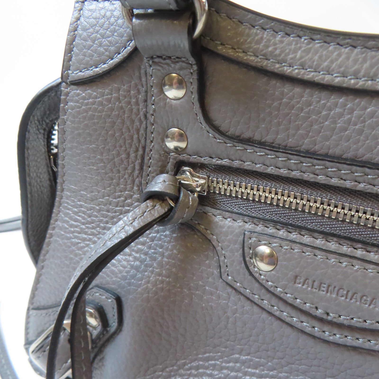 BALENCIAGA 【激減優惠】牛皮皮革Mini Neo Classic 2 Way Shoulder Bag銀扣手挽肩背兩用袋灰色