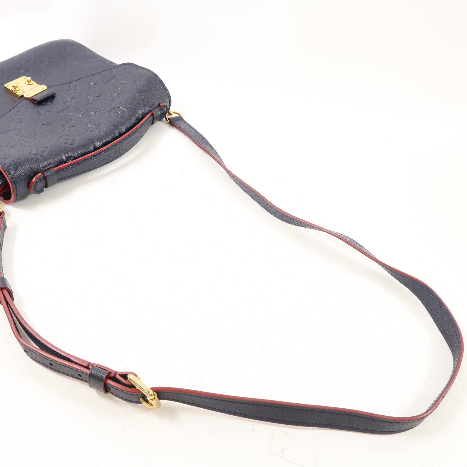 LOUIS VUITTON Monogram Empreinte Pochette Metis金扣手挽肩背兩用袋深藍色