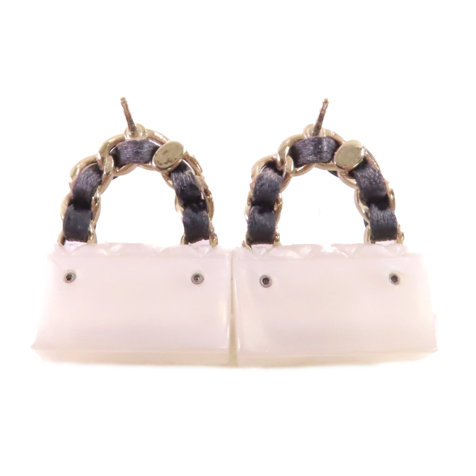 CHANEL 金屬/PVC/皮革Earrings金扣耳環/白色/黑色/金色