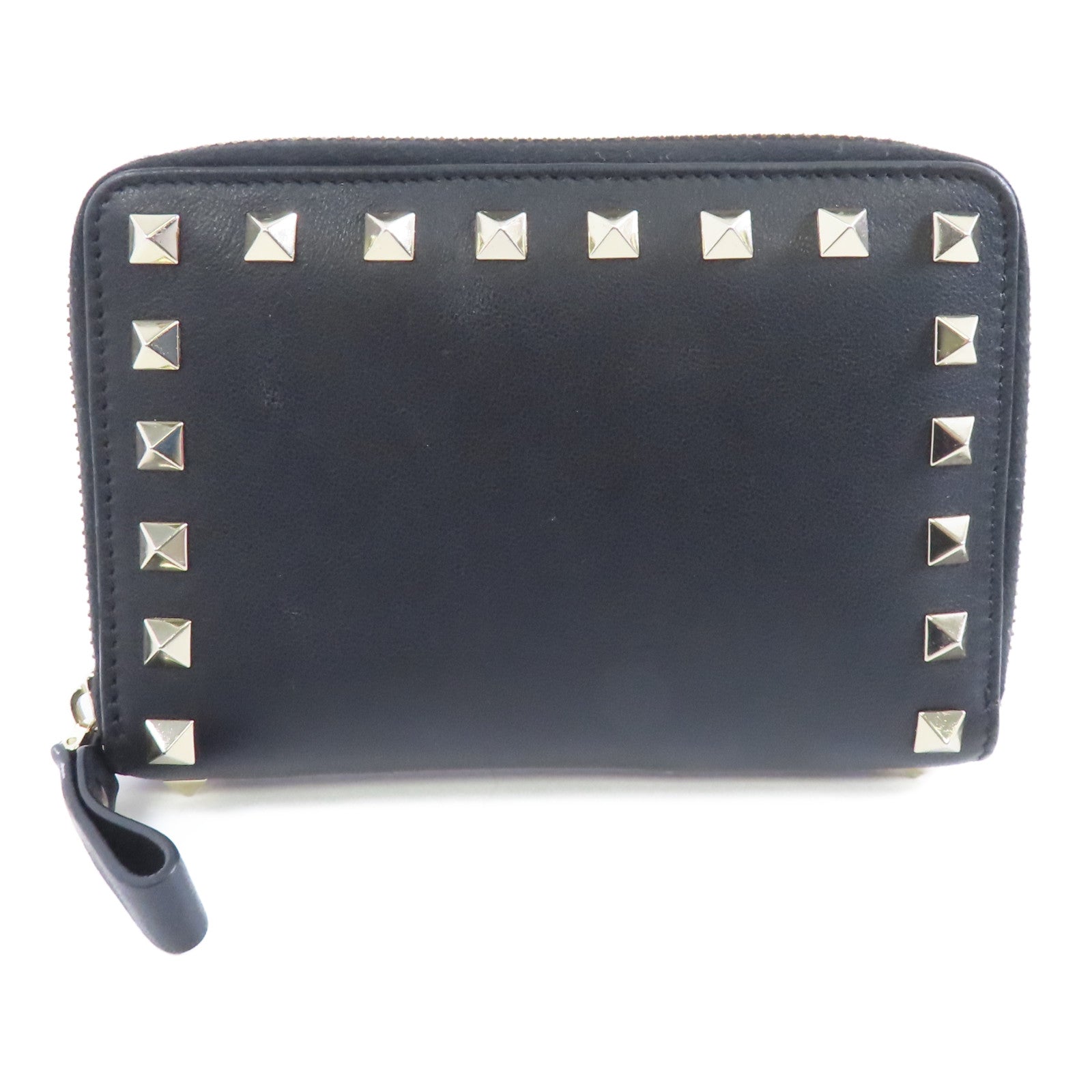 Valentino 【激減優惠】牛皮皮革Zipper Wallet金扣錢包黑色