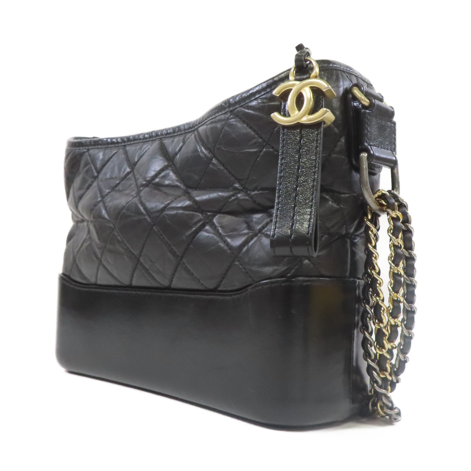 CHANEL **【激減優惠】菱格牛皮皮革Gabrielle金扣/銀扣鏈帶肩背袋黑色