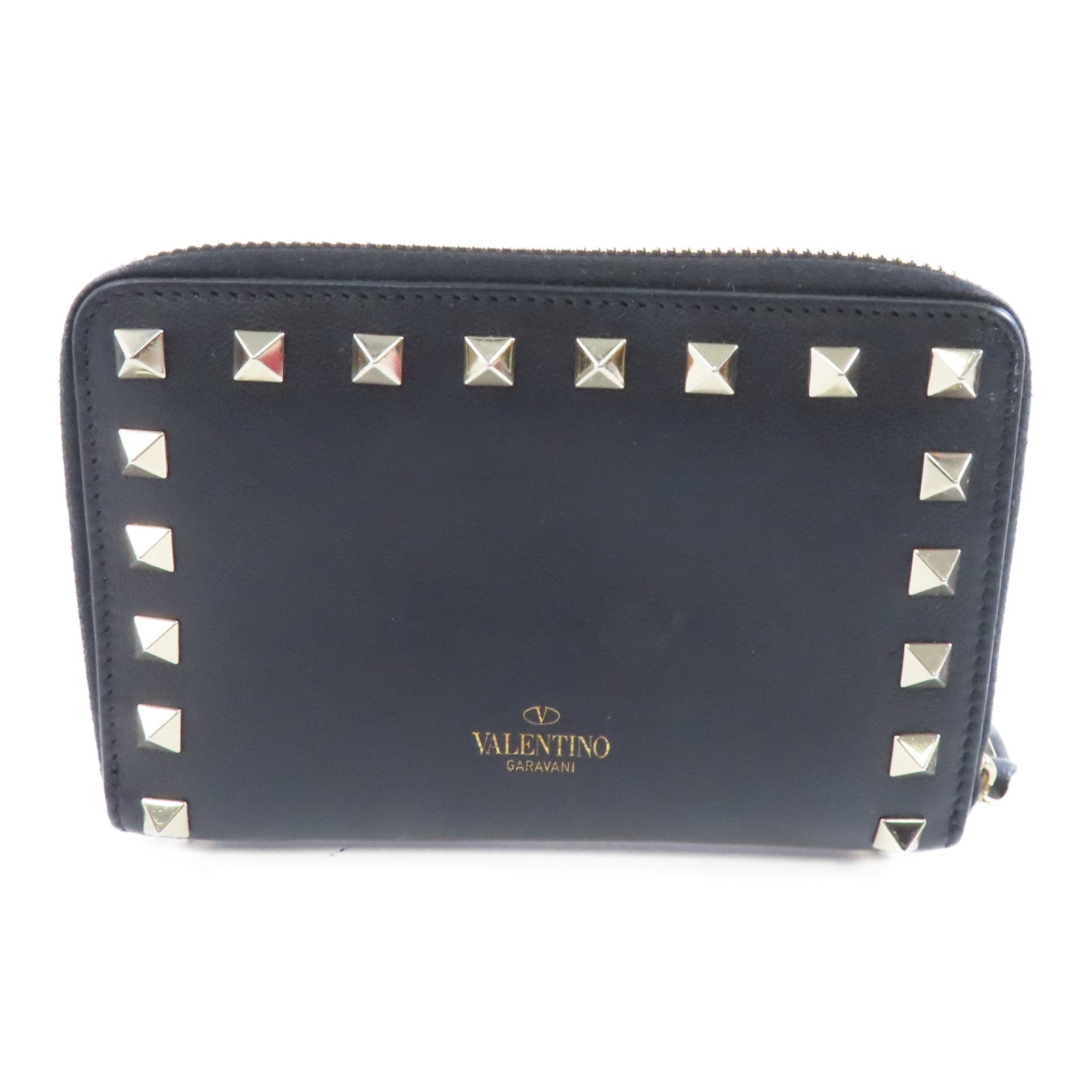 Valentino 【激減優惠】牛皮皮革Zipper Wallet金扣錢包黑色