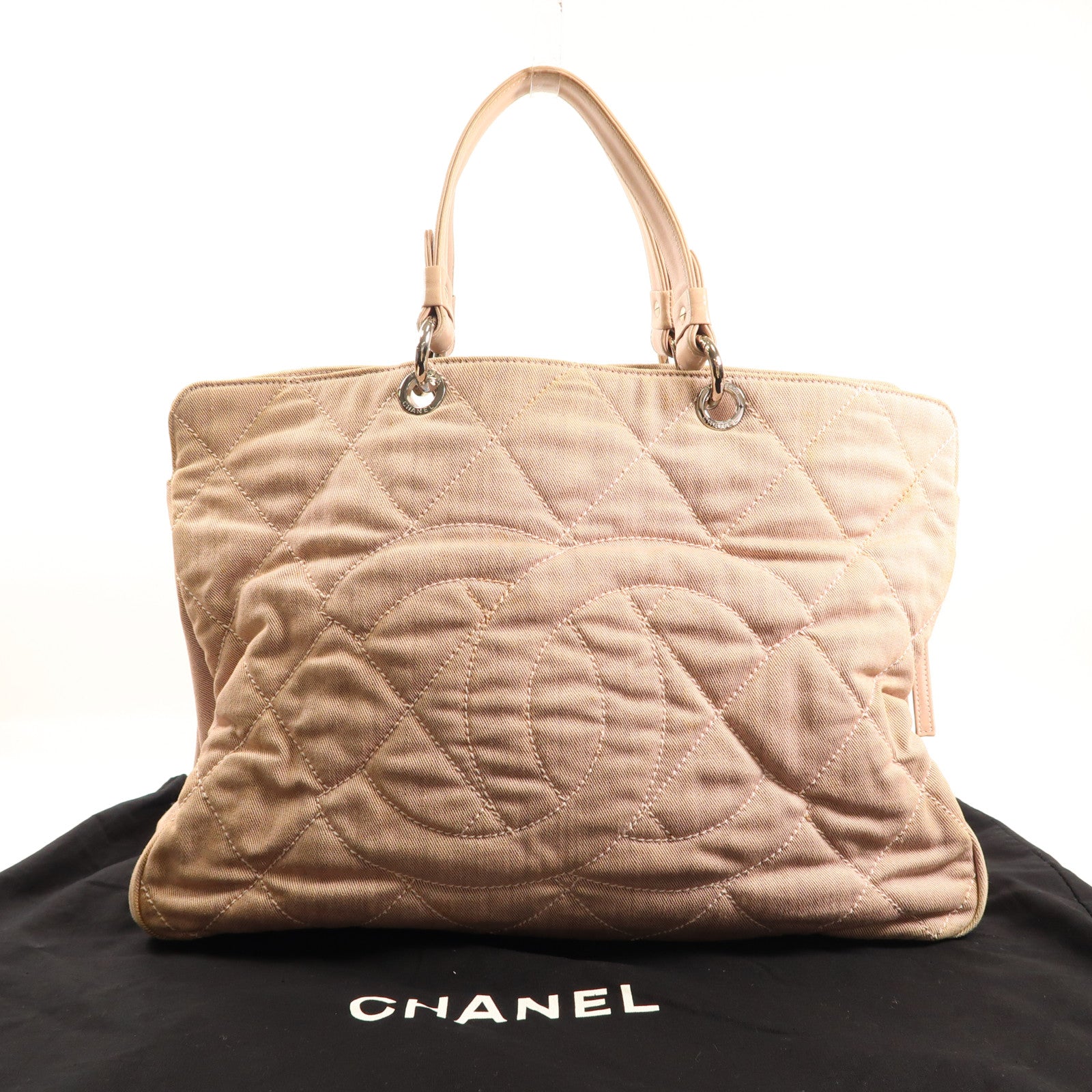 CHANEL 牛仔布銀扣手挽袋