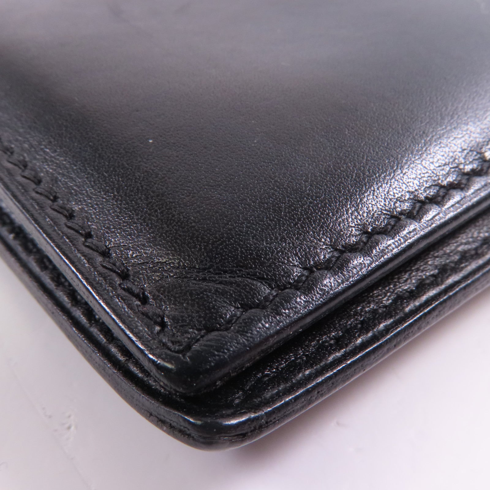 HERMES Box Calf皮革Bearn Bi Fold銀扣長錢包Noir