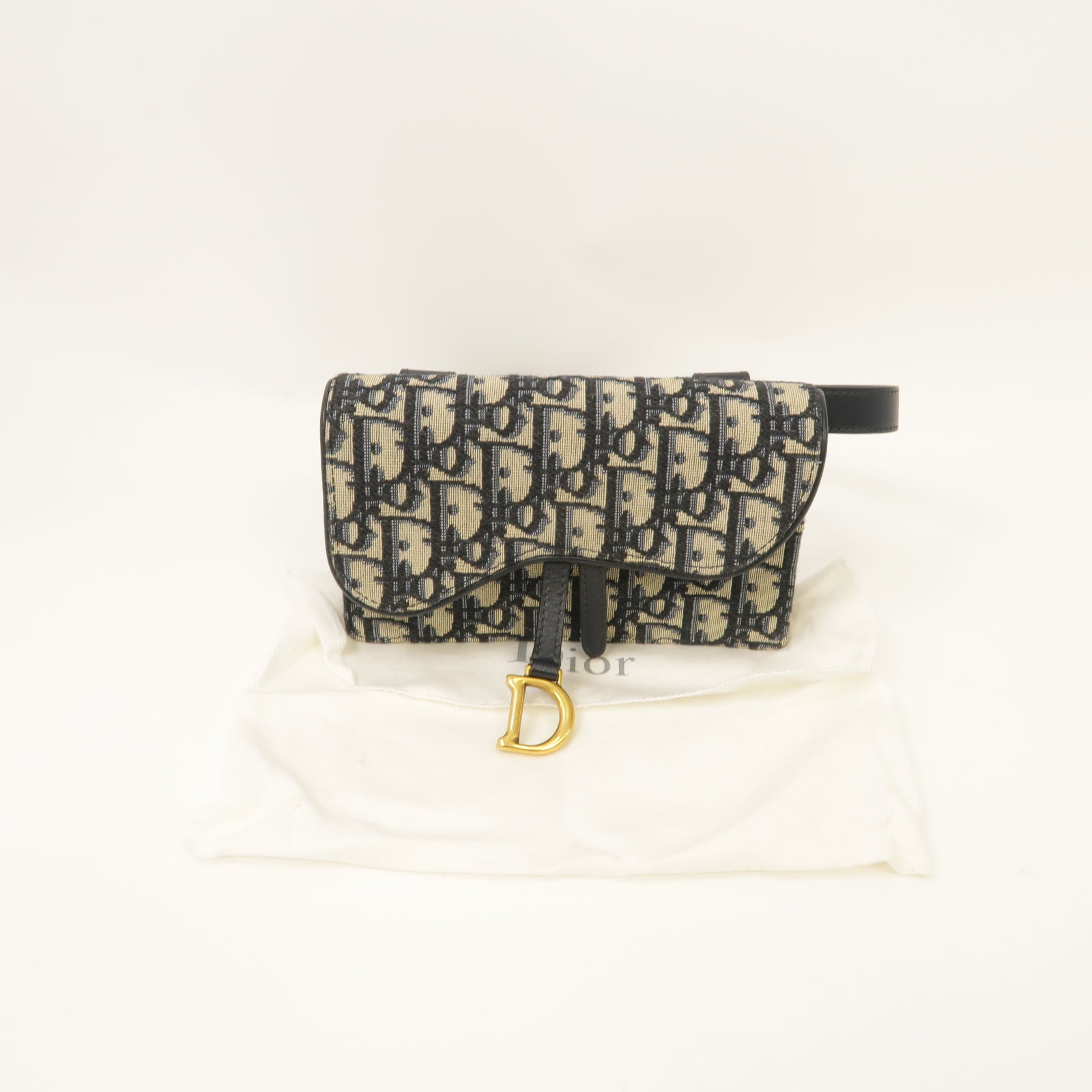 Dior 帆布Oblique Saddle Belt Bag金扣腰包藍色