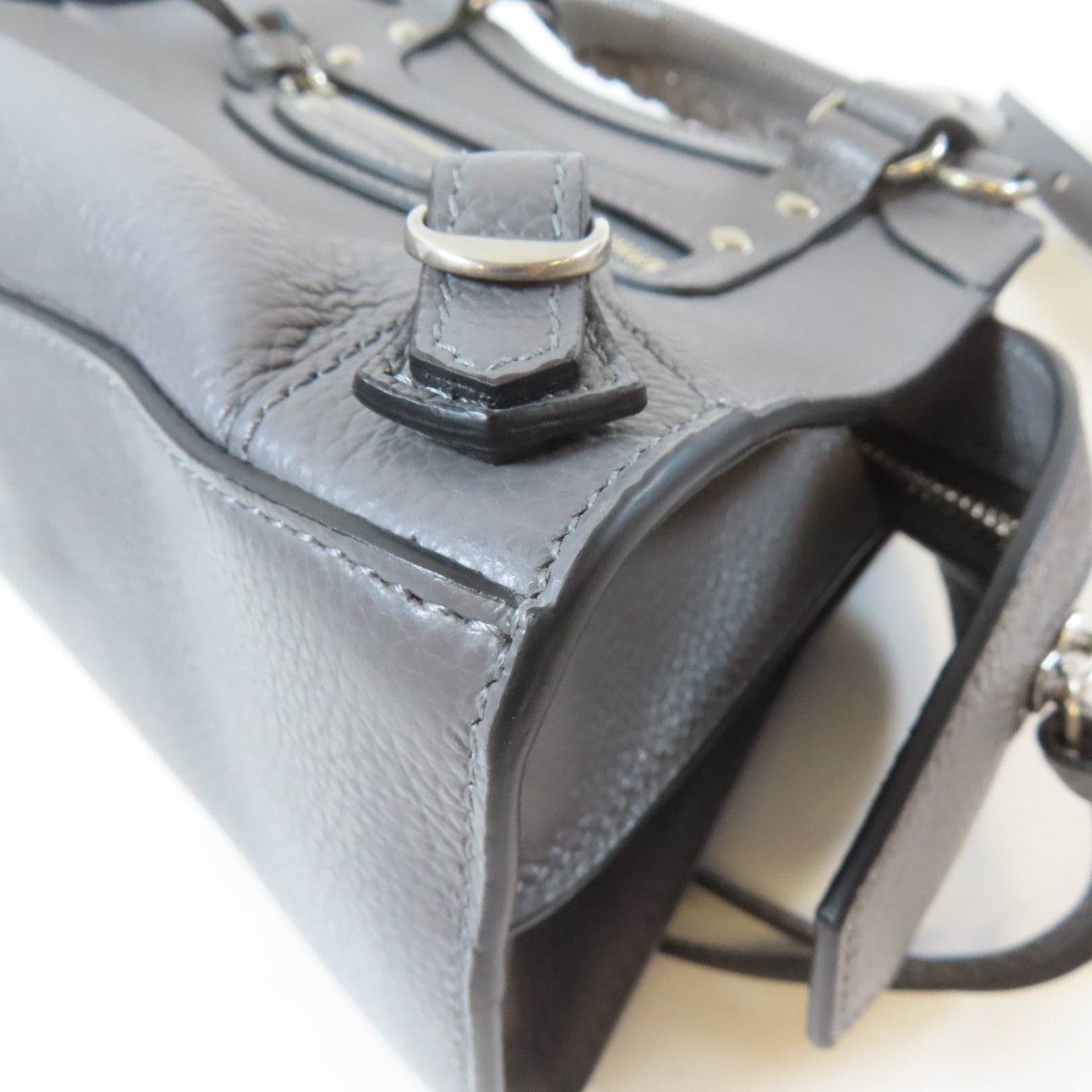 BALENCIAGA 【激減優惠】牛皮皮革Mini Neo Classic 2 Way Shoulder Bag銀扣手挽肩背兩用袋灰色