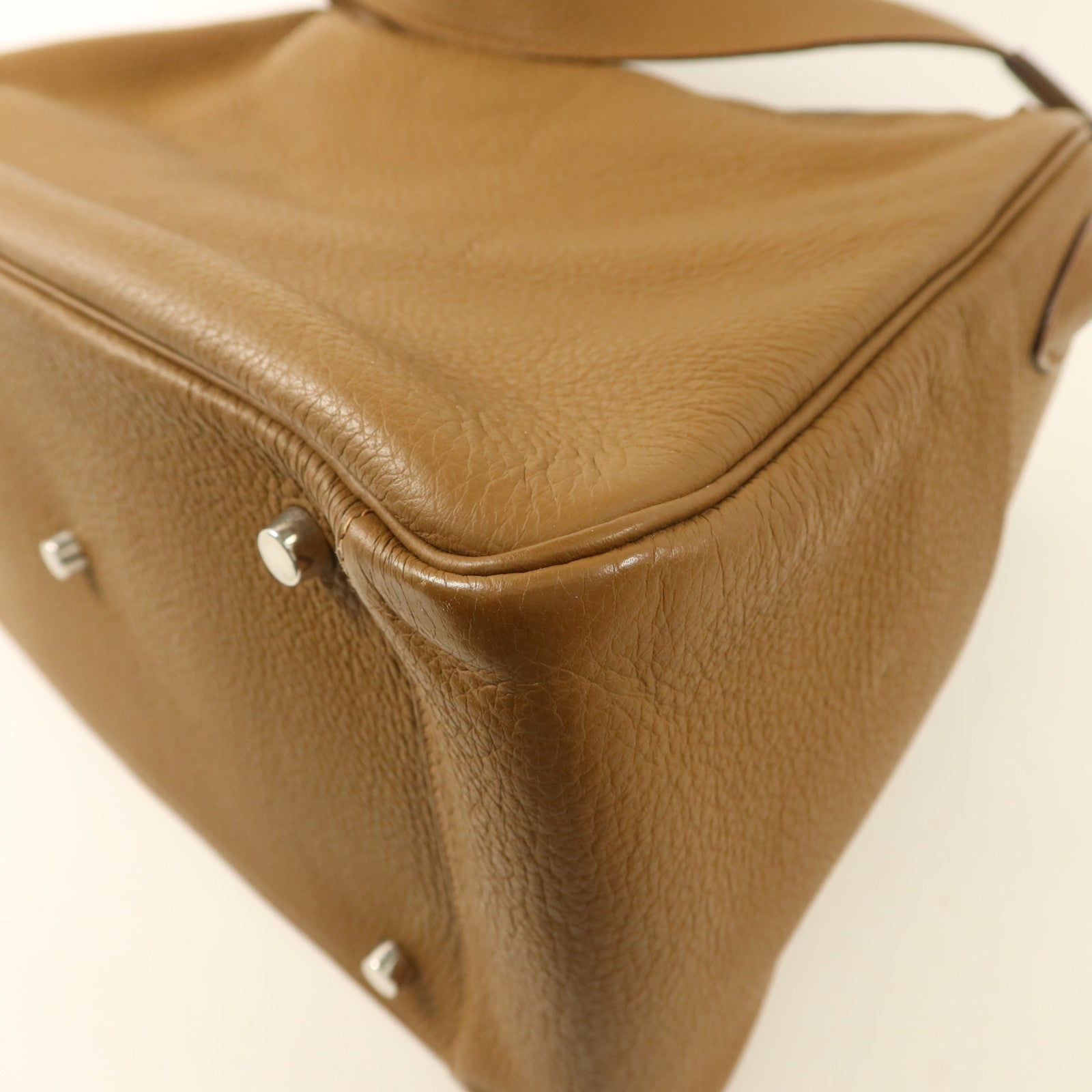 HERMES Clemence皮革Lindy 34銀扣手挽肩背兩用袋Tabac Camel
