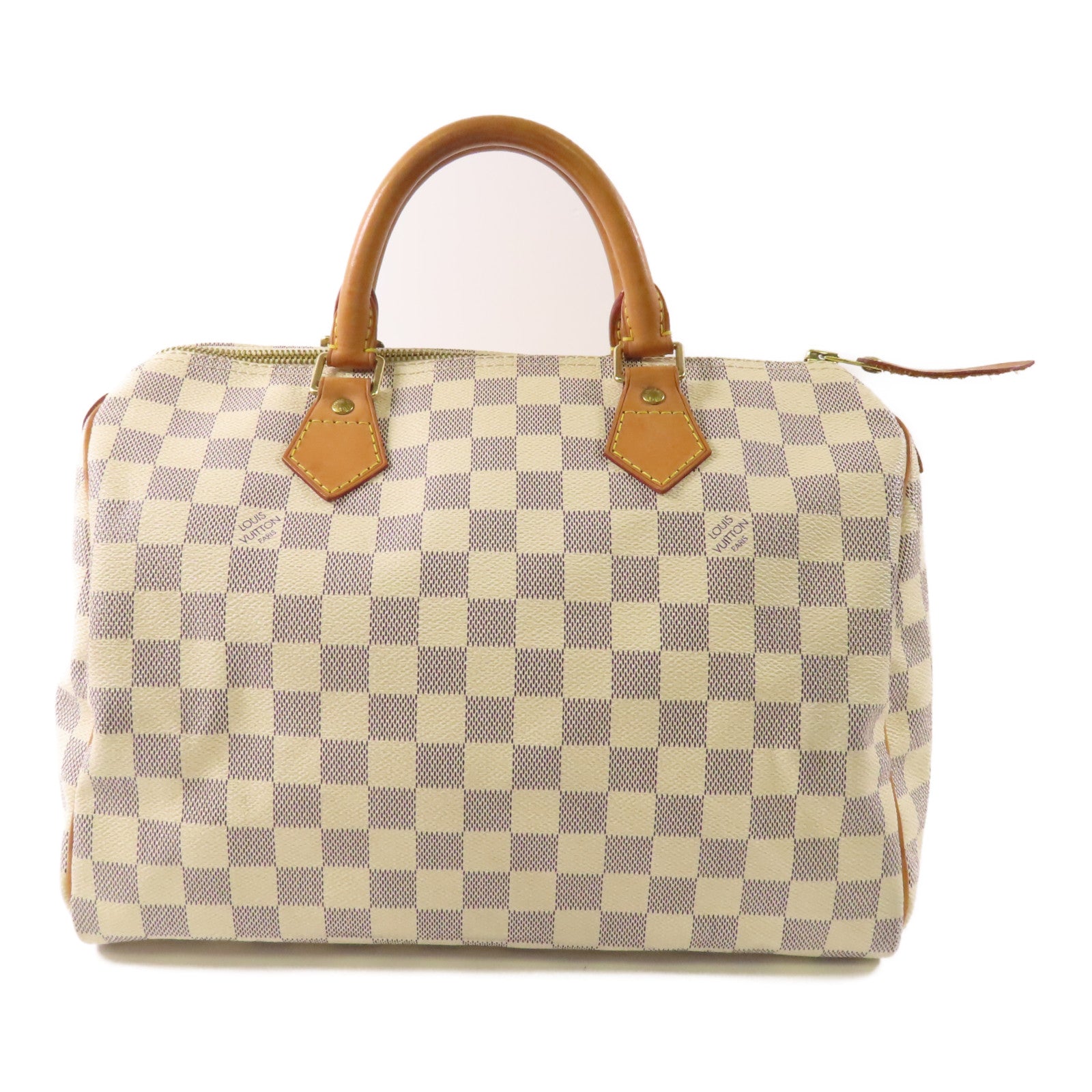 LOUIS VUITTON Damier Azur Speedy 30金扣手挽袋白色