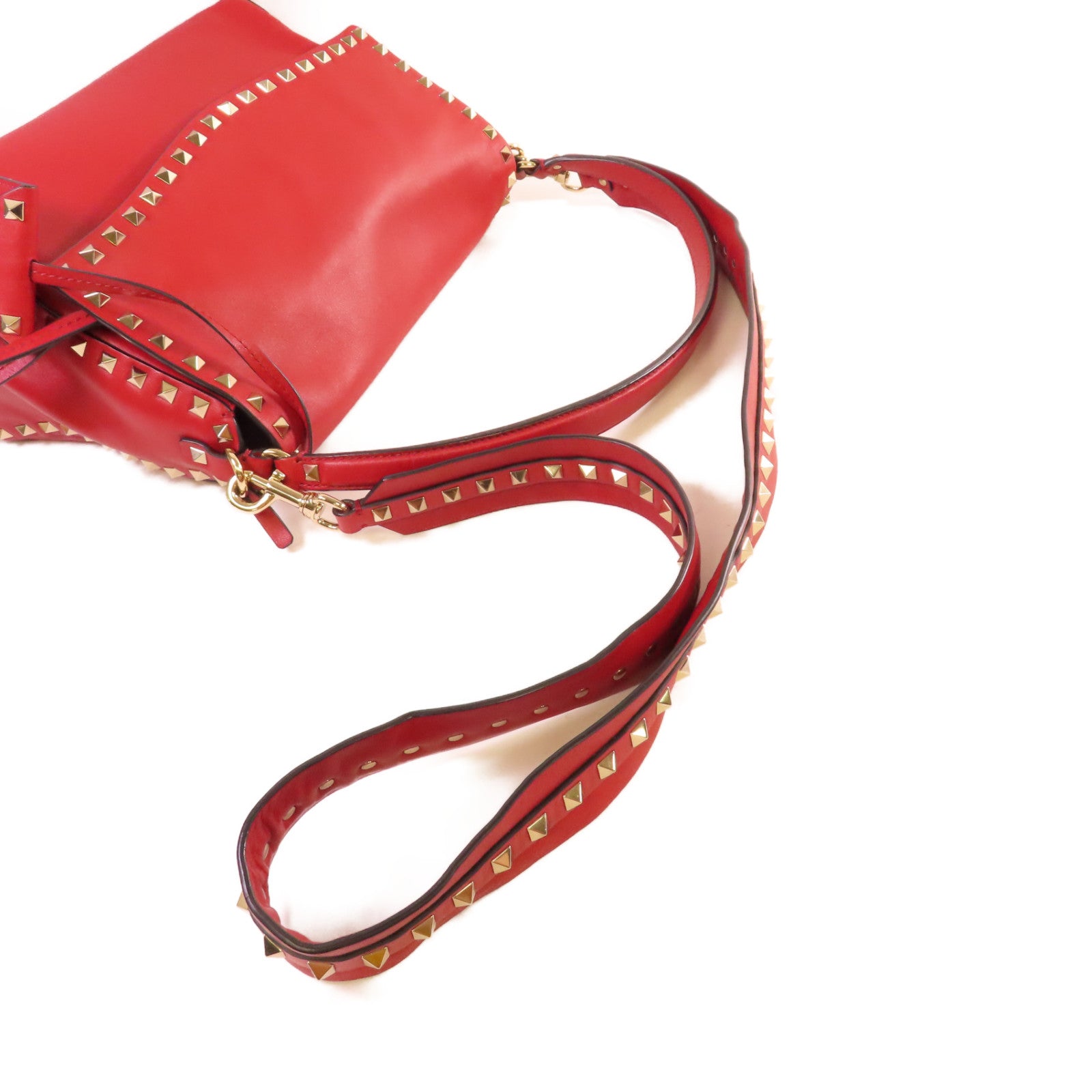 Valentino 牛皮皮革Rockstud 2Way Shoulder Bag金扣手挽肩背兩用袋紅色