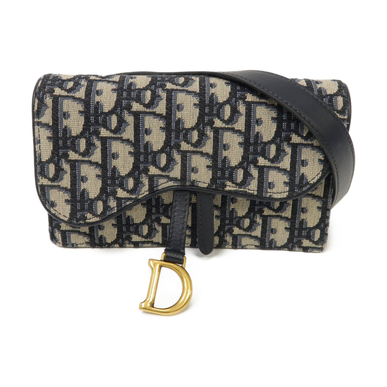 Dior 帆布Oblique Saddle Belt Bag金扣腰包藍色