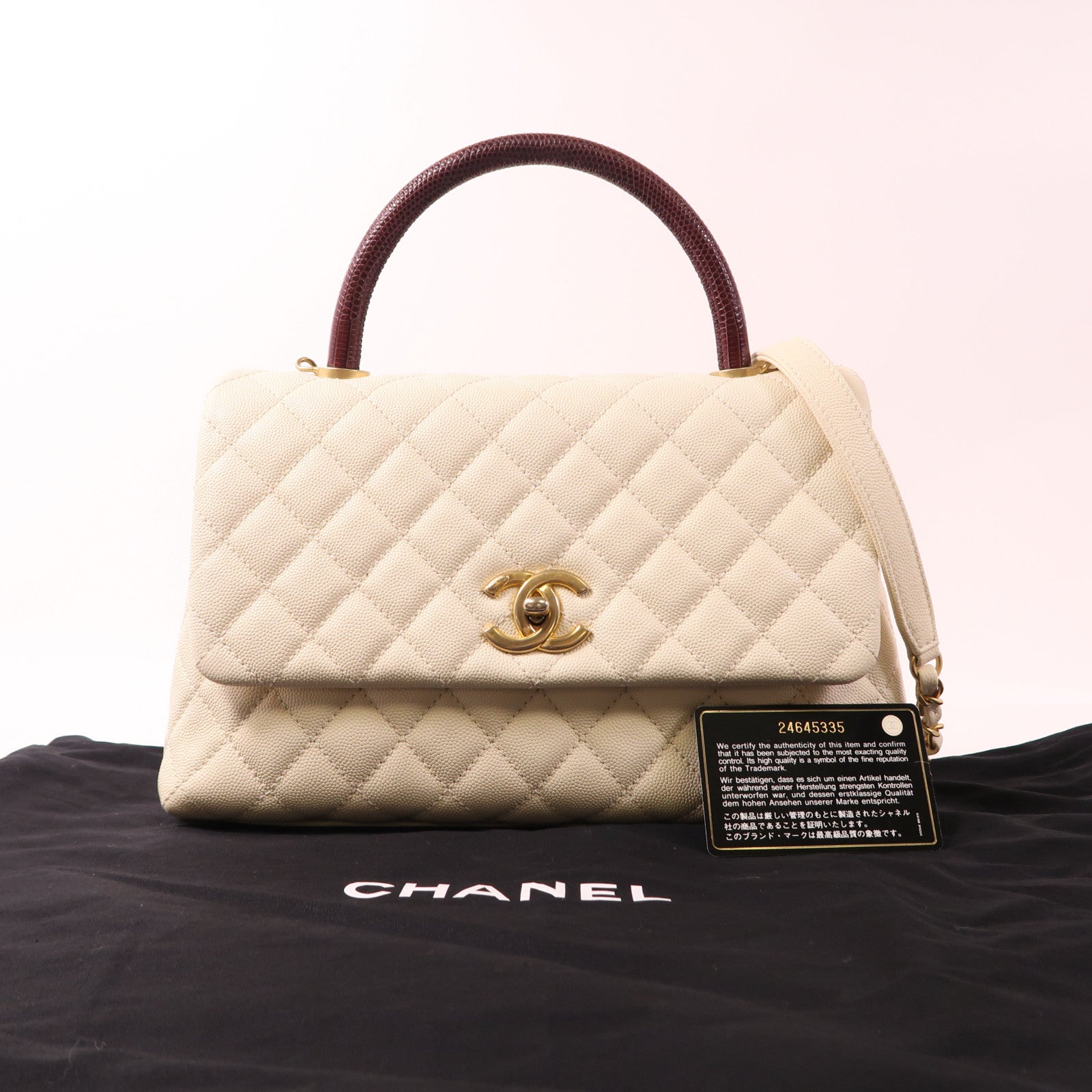 CHANEL 牛皮皮革/蜥蝪皮革Coco Handle金扣手挽肩背兩用袋