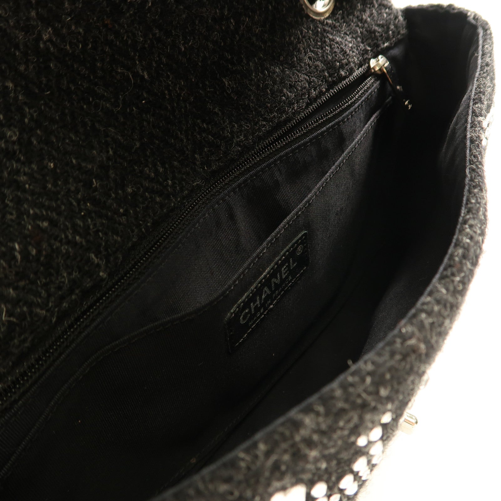 CHANEL 帆布Shoulder Bag銀扣鏈帶肩背袋黑色