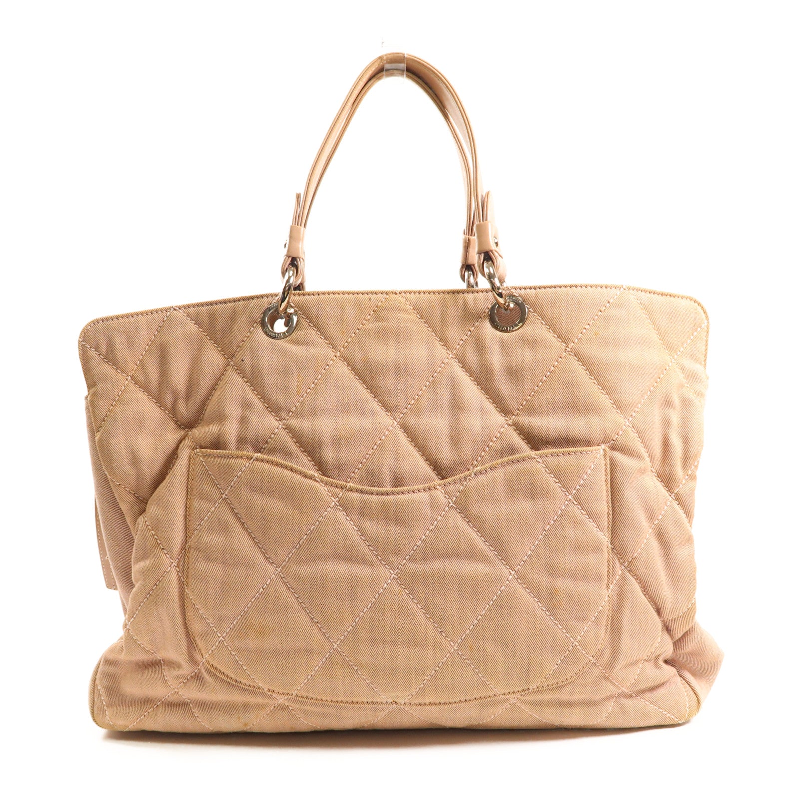 CHANEL 牛仔布銀扣手挽袋