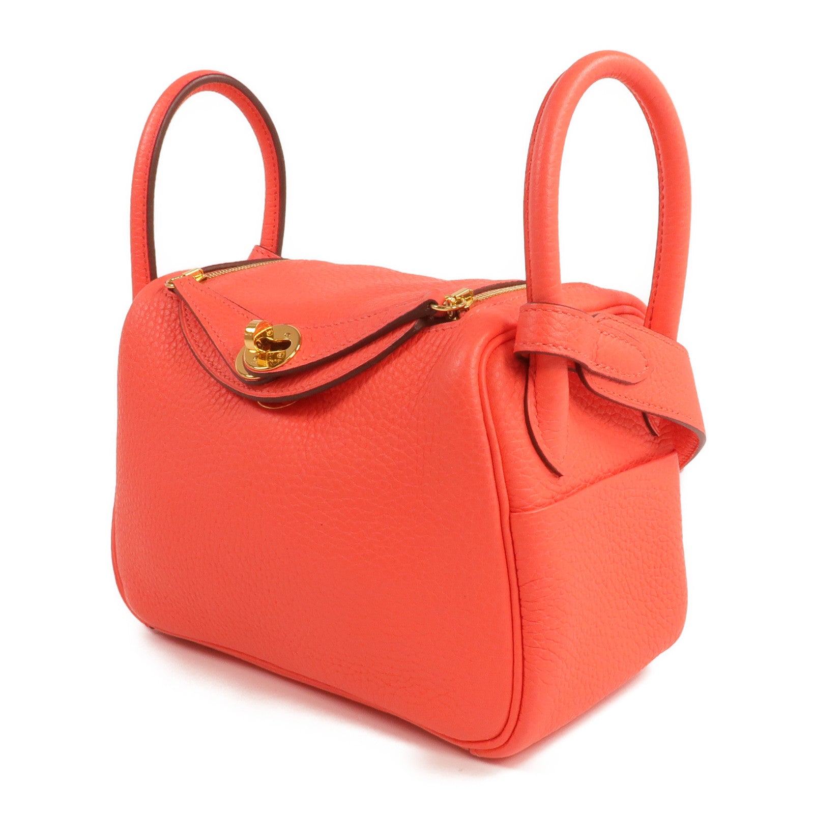 HERMES Clemence皮革Mini Lindy金扣手挽肩背兩用袋Rouge Tomate