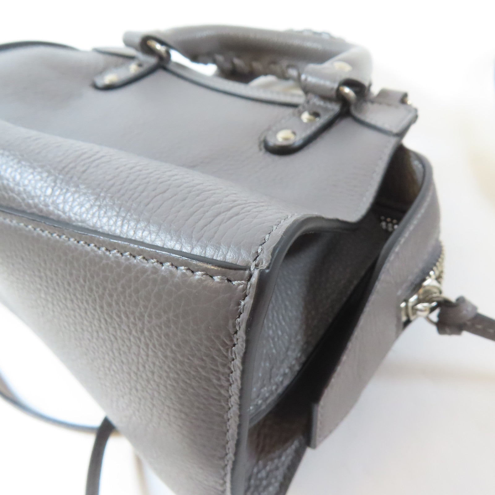 BALENCIAGA 【激減優惠】牛皮皮革Mini Neo Classic 2 Way Shoulder Bag銀扣手挽肩背兩用袋灰色