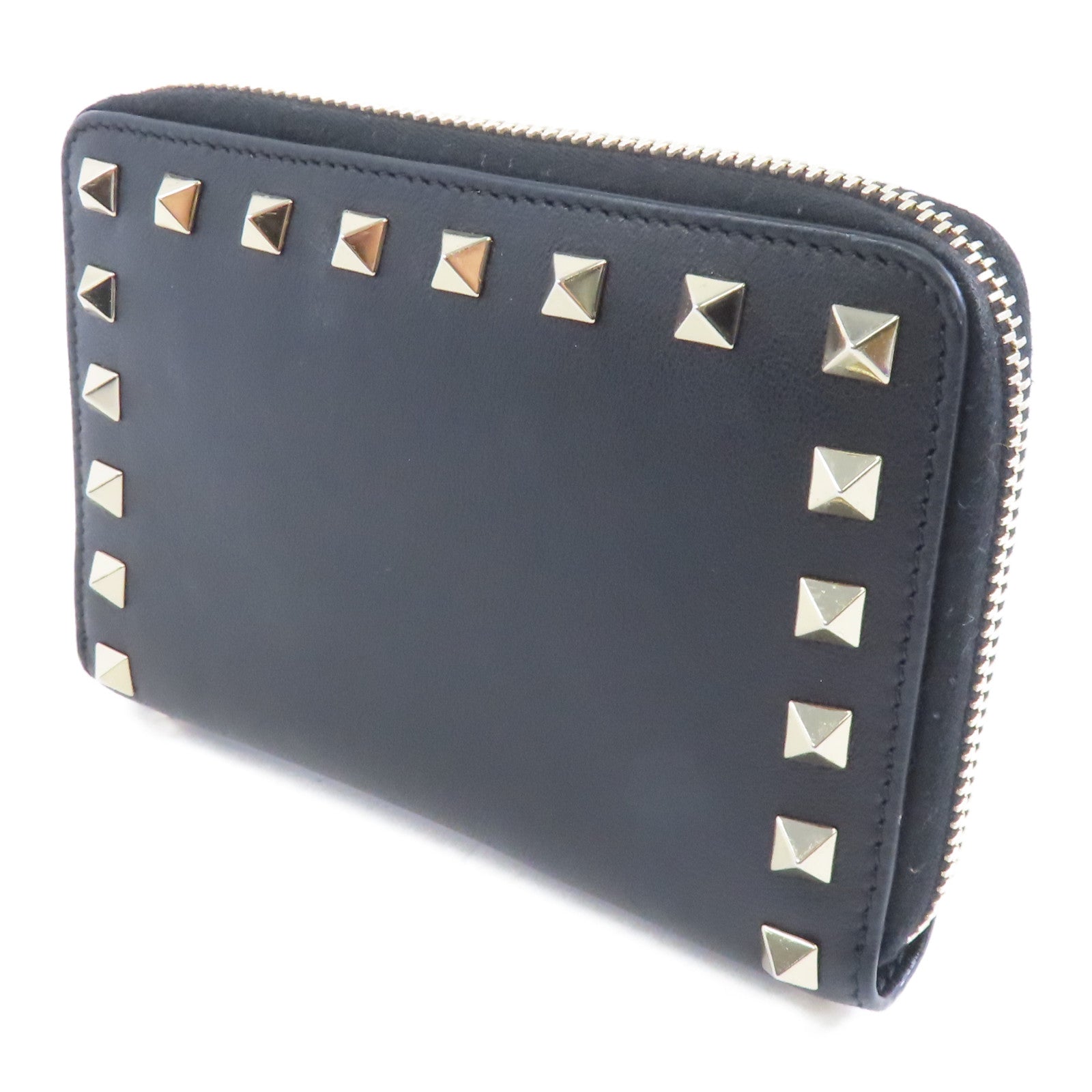 Valentino 【激減優惠】牛皮皮革Zipper Wallet金扣錢包黑色