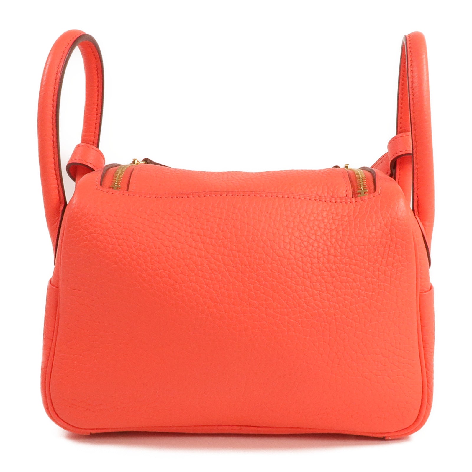 HERMES Clemence皮革Mini Lindy金扣手挽肩背兩用袋Rouge Tomate