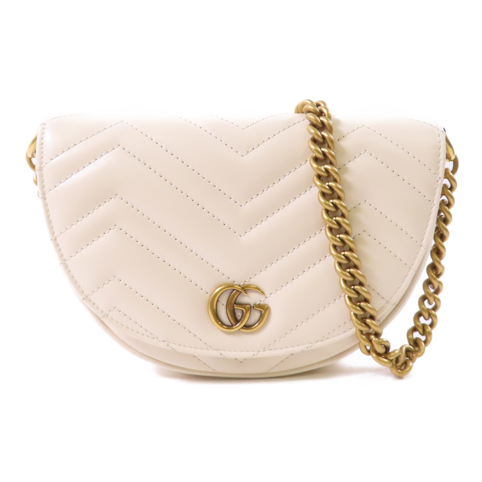 GUCCI 牛皮皮革GG Marmont金扣鏈帶肩背袋白色