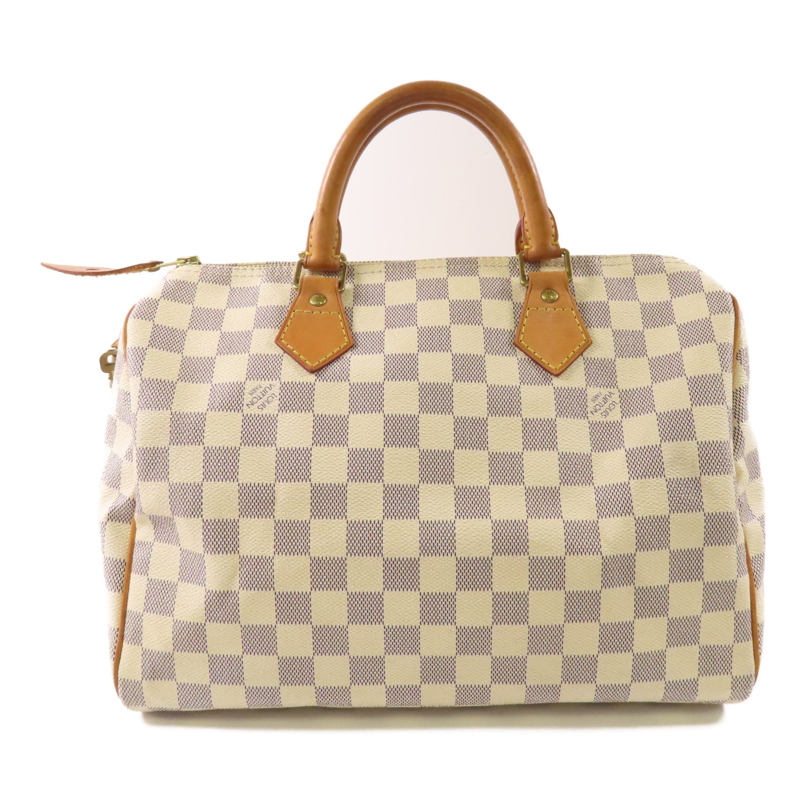 LOUIS VUITTON Damier Azur Speedy 30金扣手挽袋白色