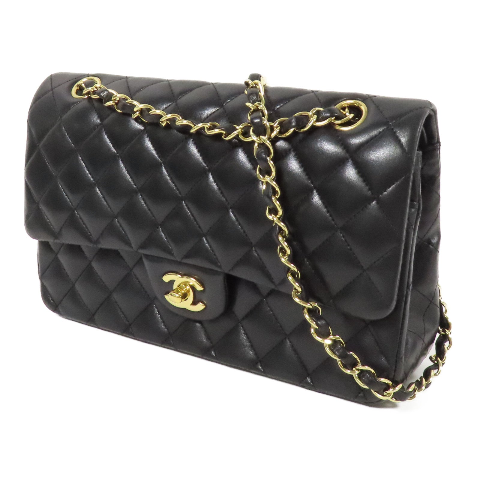 CHANEL CC GHW Classic 25 Chain Shoulder Bag A01112 Lambskin Leather Black