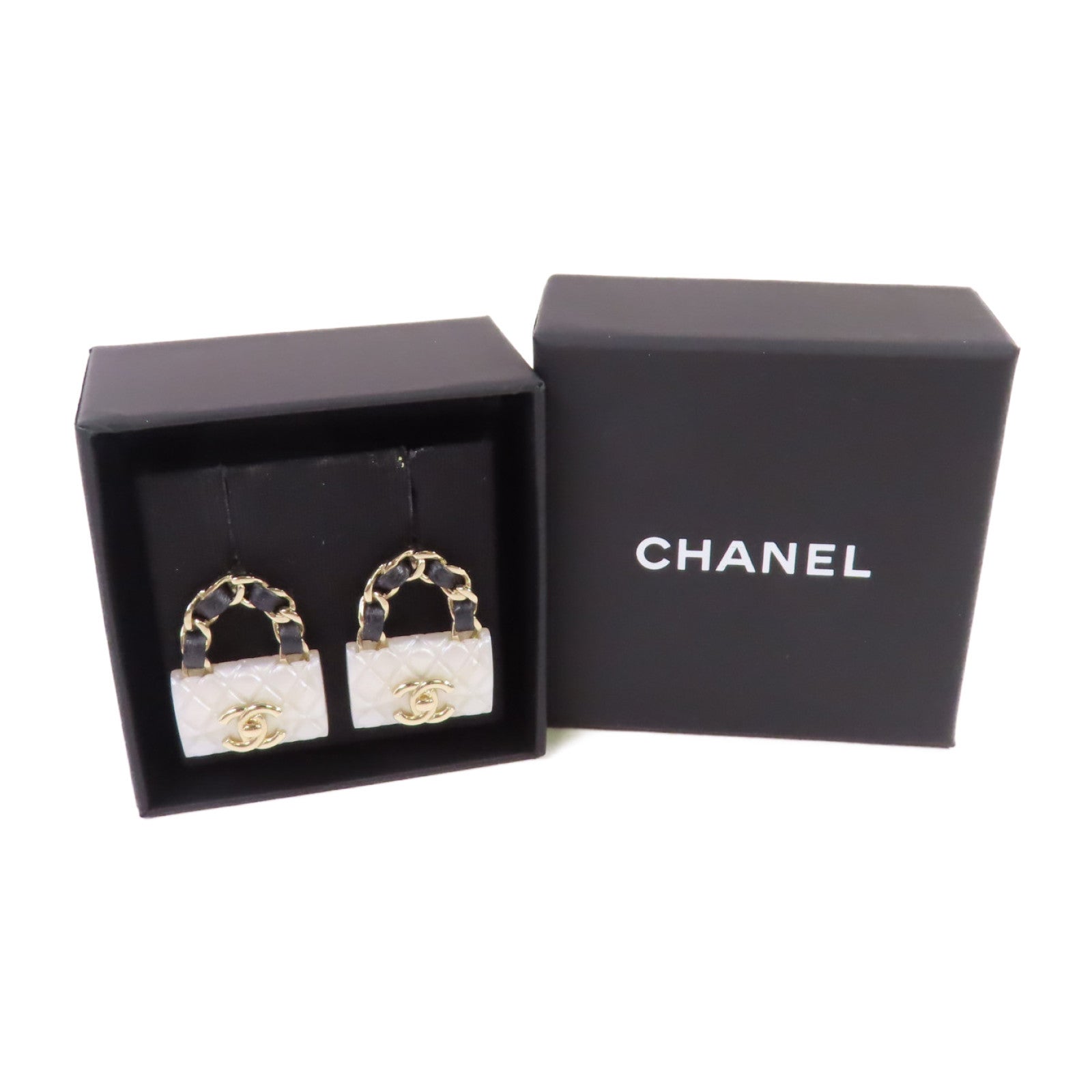 CHANEL 金屬/PVC/皮革Earrings金扣耳環/白色/黑色/金色