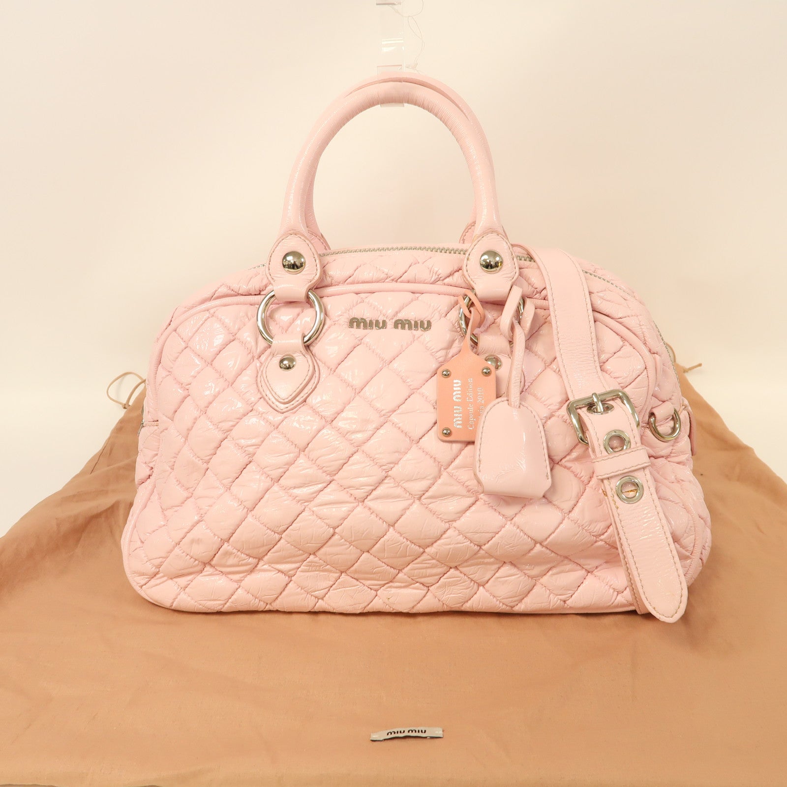 Miu Miu 漆皮皮革Shoulder Bag銀扣手挽肩背兩用袋粉紅色