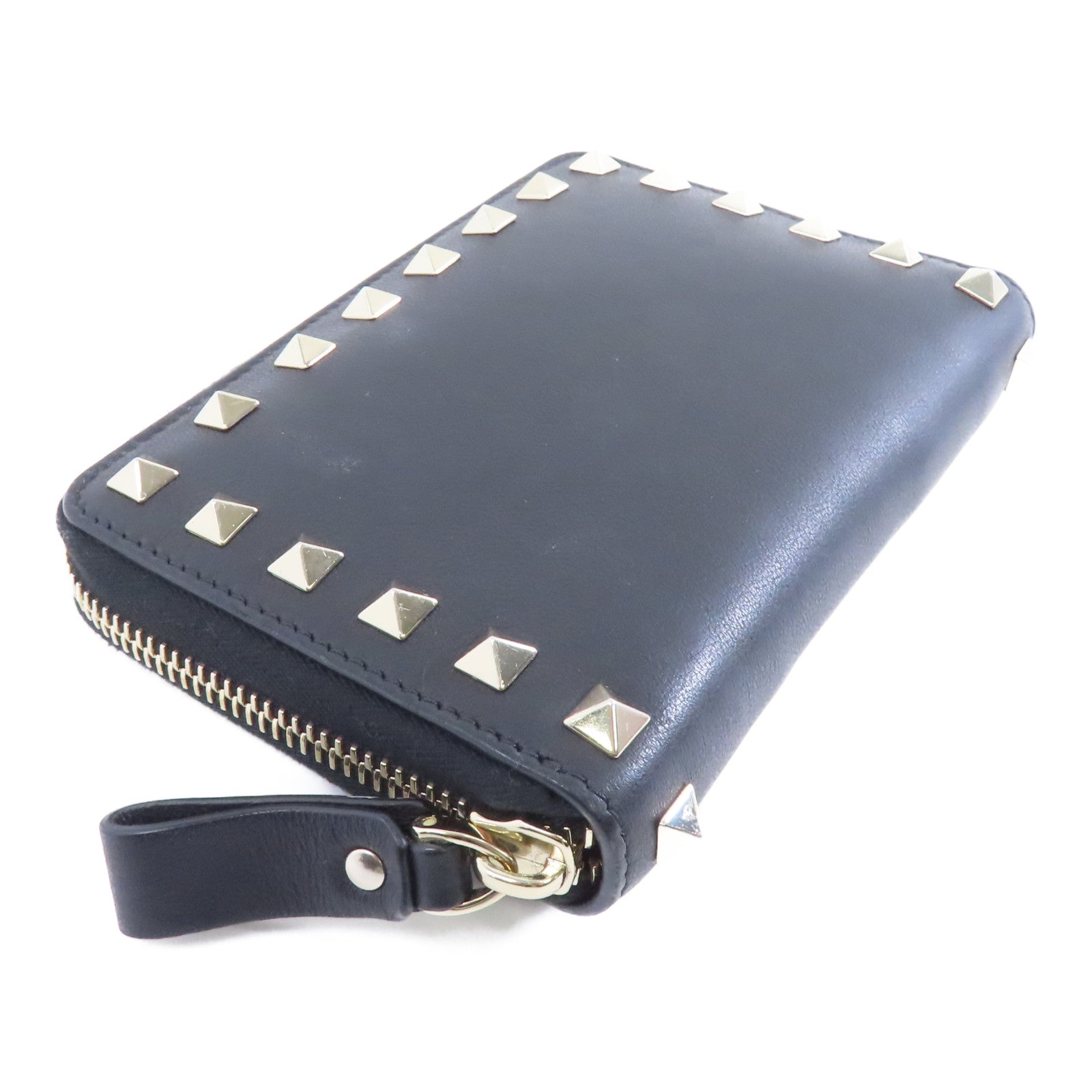 Valentino 【激減優惠】牛皮皮革Zipper Wallet金扣錢包黑色
