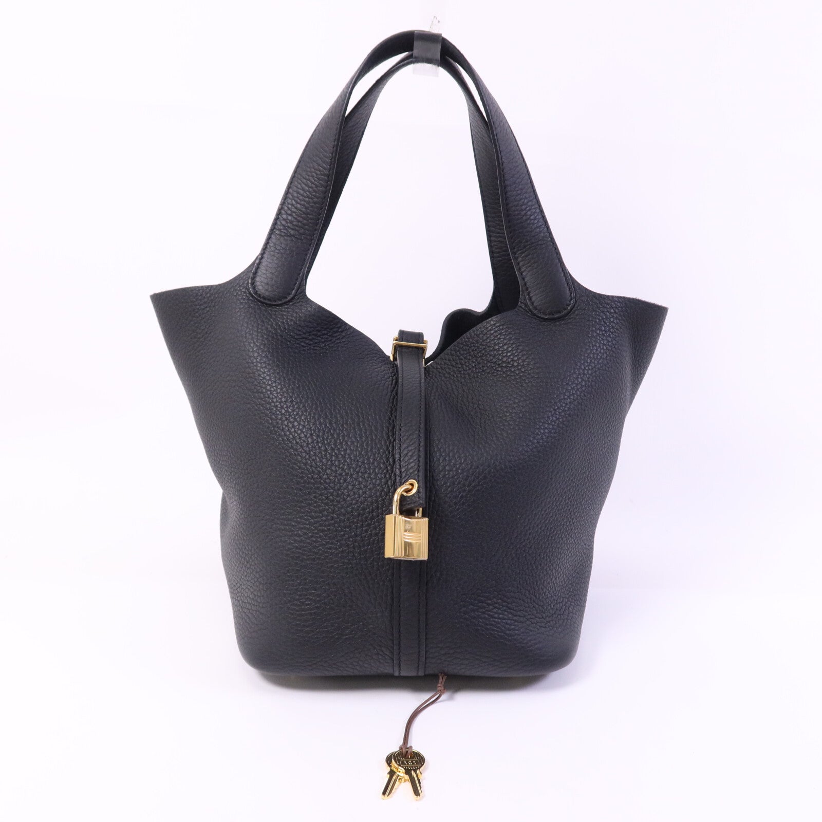 HERMES Clemence皮革Picotin MM金扣手挽袋Noir