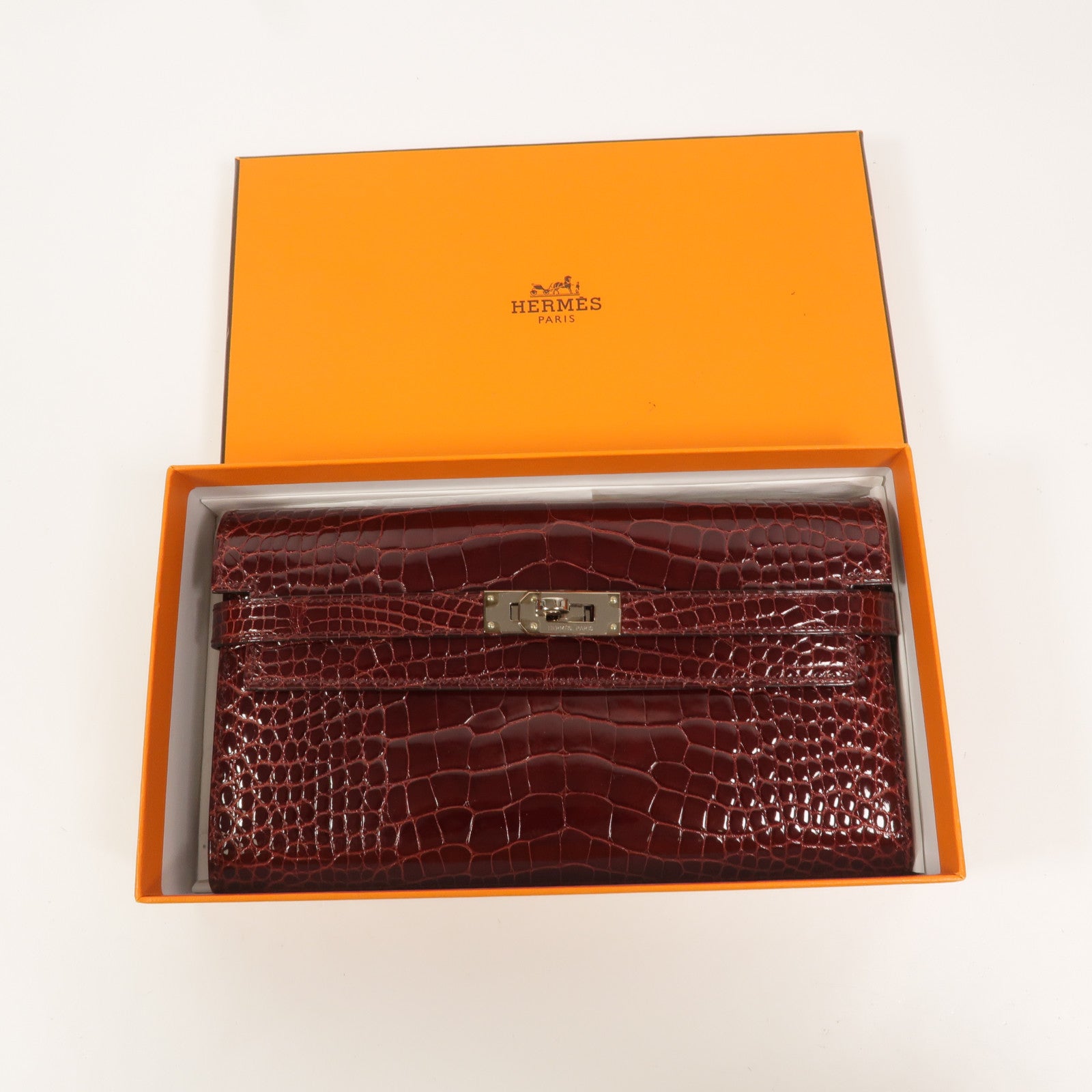 HERMES Alligator皮革Kelly Long Wallet長錢包Bourgogne