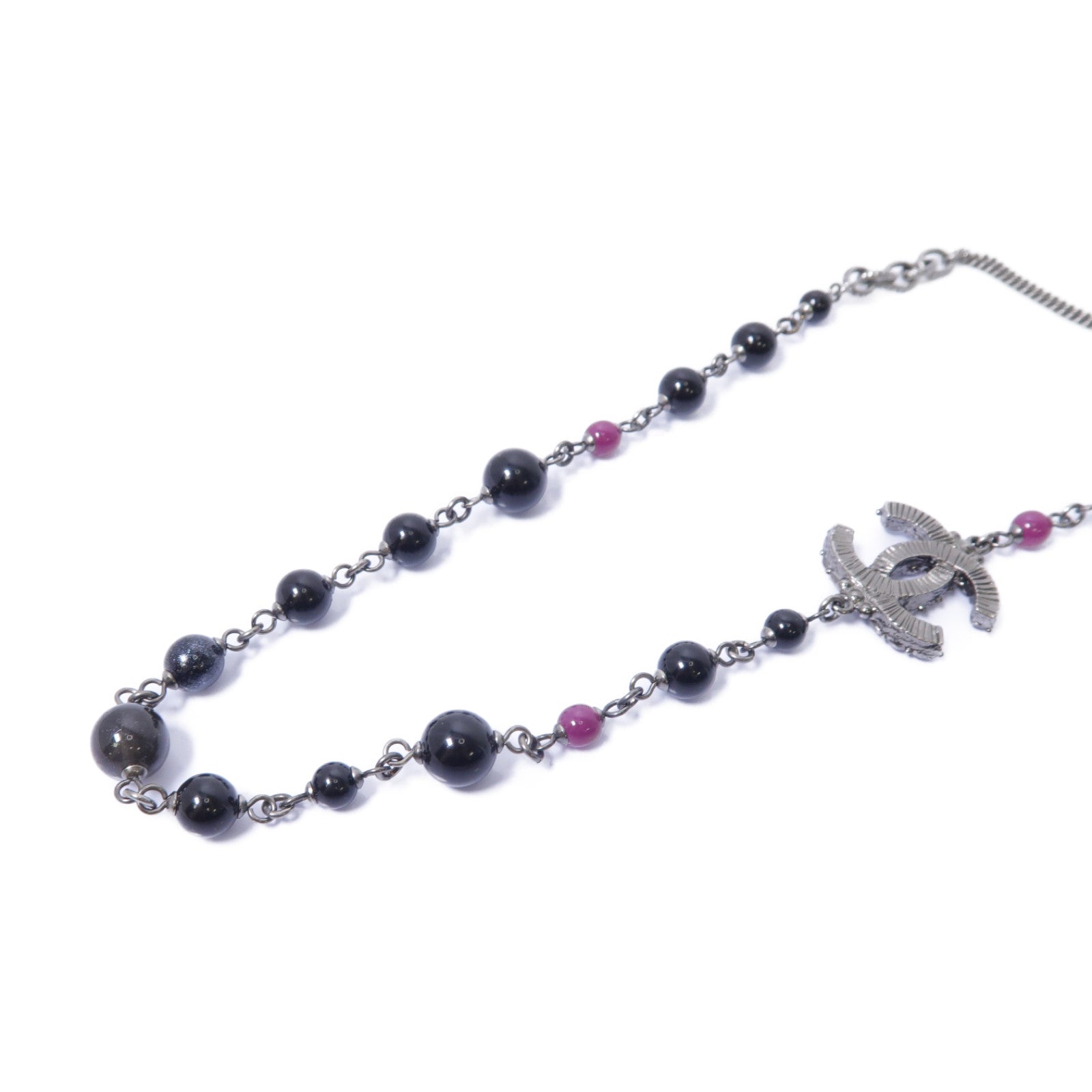 CHANEL PVC Necklace銀扣項鍊紫色/黑色