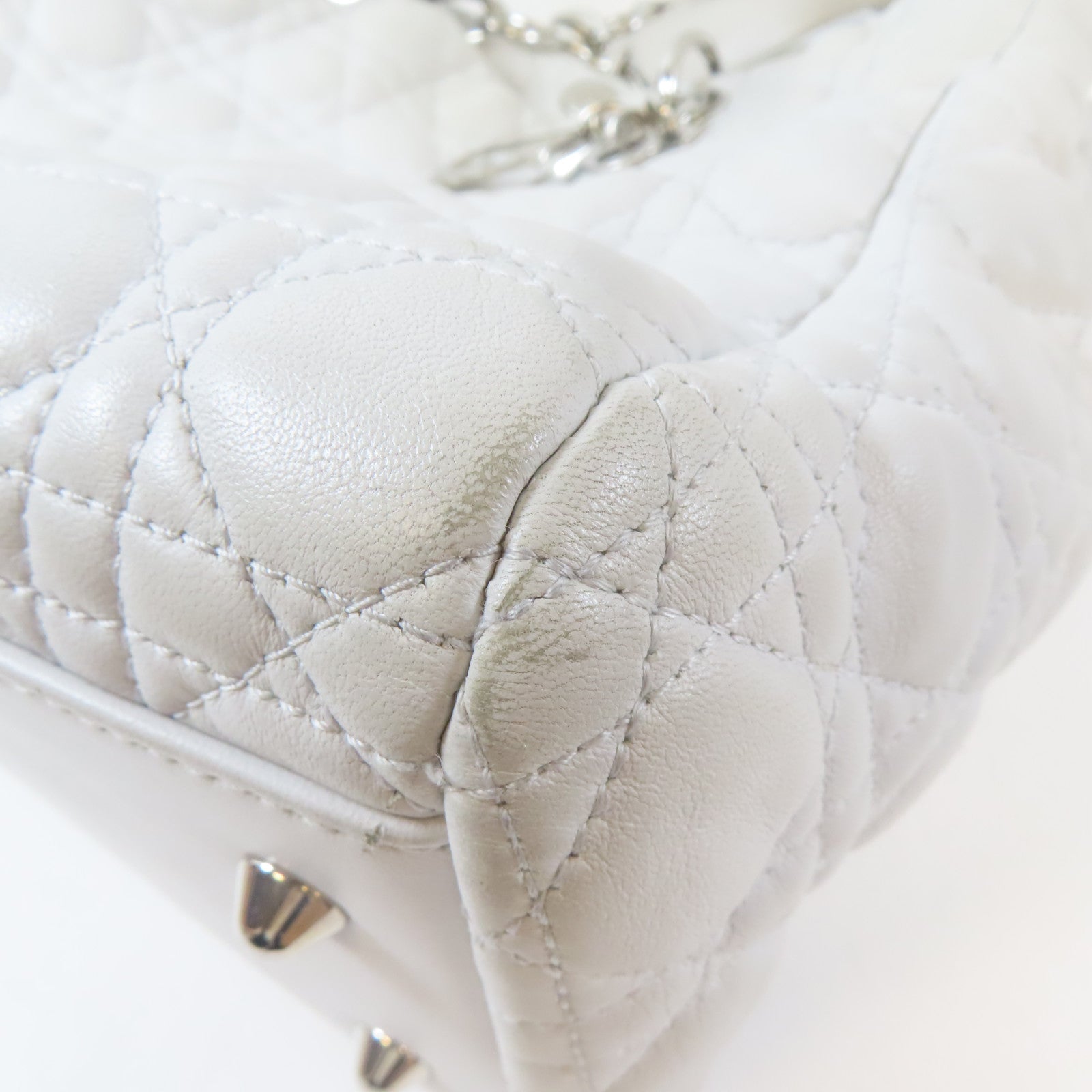 Dior 牛皮皮革Shoulder Bag銀扣鏈帶肩背袋白色