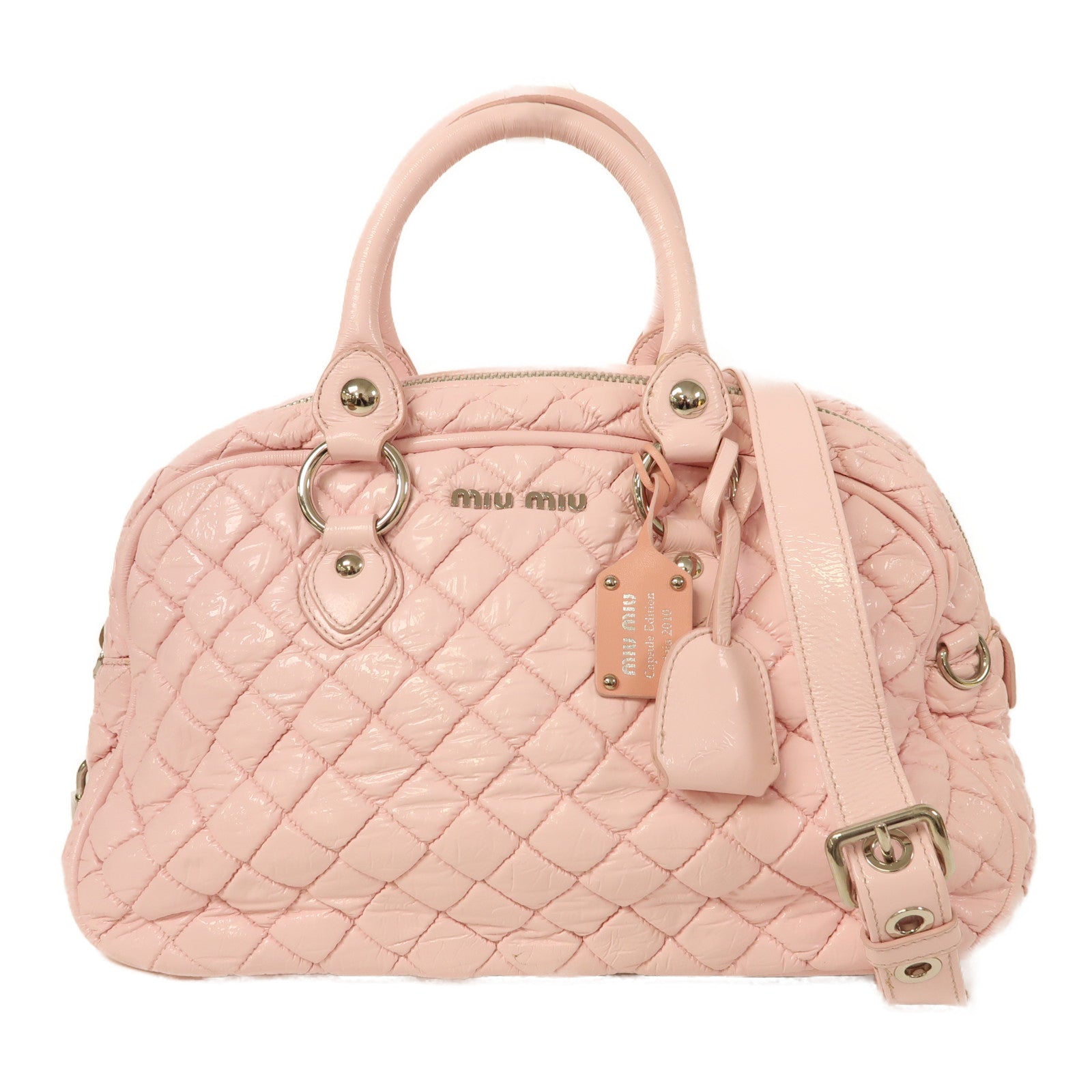 Miu Miu 漆皮皮革Shoulder Bag銀扣手挽肩背兩用袋粉紅色