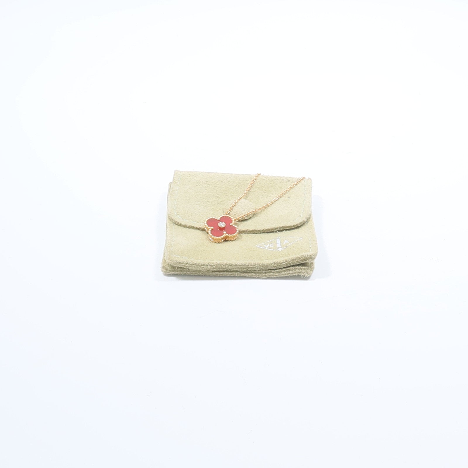 Van Cleef & Arpels 18K玫瑰金Vintage Alhambra Holiday 2011紅玉髓/鑽石項鍊