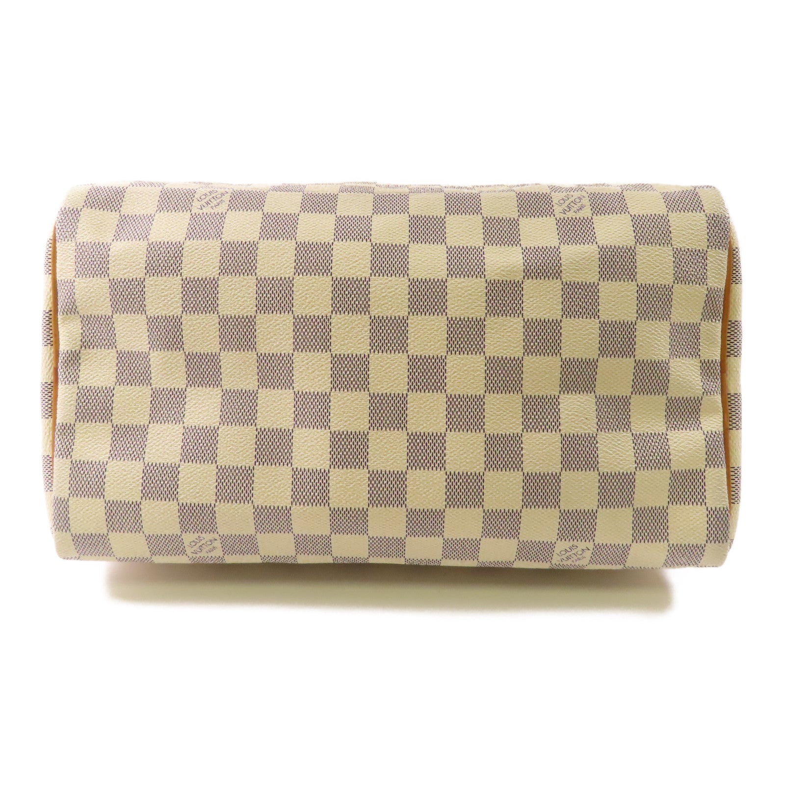 LOUIS VUITTON Damier Azur Speedy 30金扣手挽袋白色