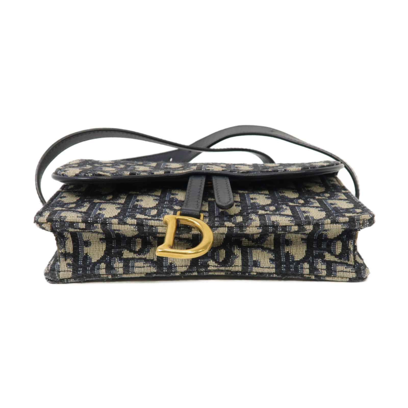 Dior 帆布Oblique Saddle Belt Bag金扣腰包藍色