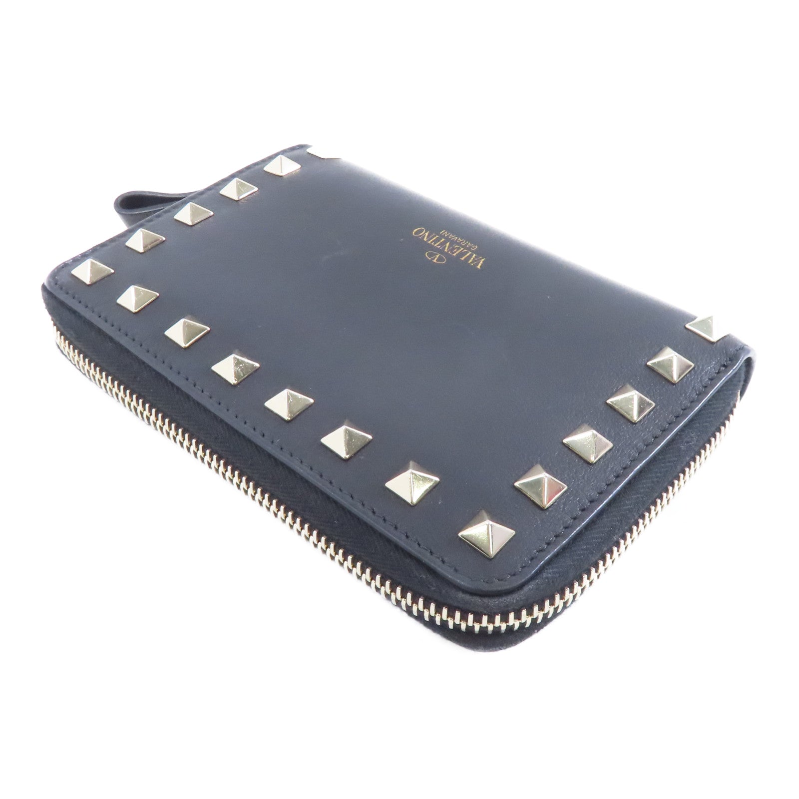 Valentino 【激減優惠】牛皮皮革Zipper Wallet金扣錢包黑色