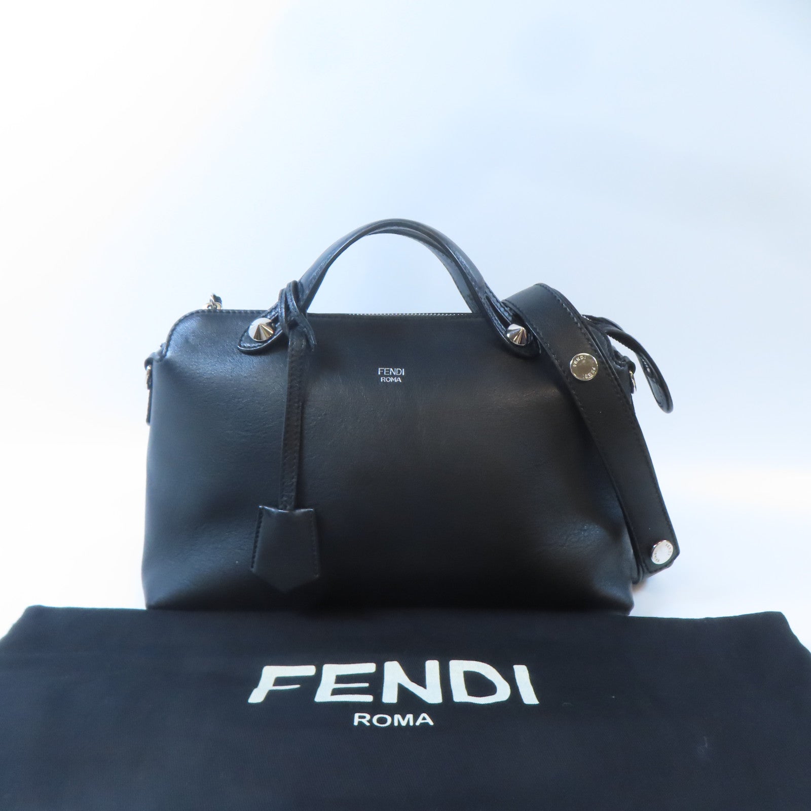 FENDI 牛皮皮革By The Way銀扣手挽肩背兩用袋黑色