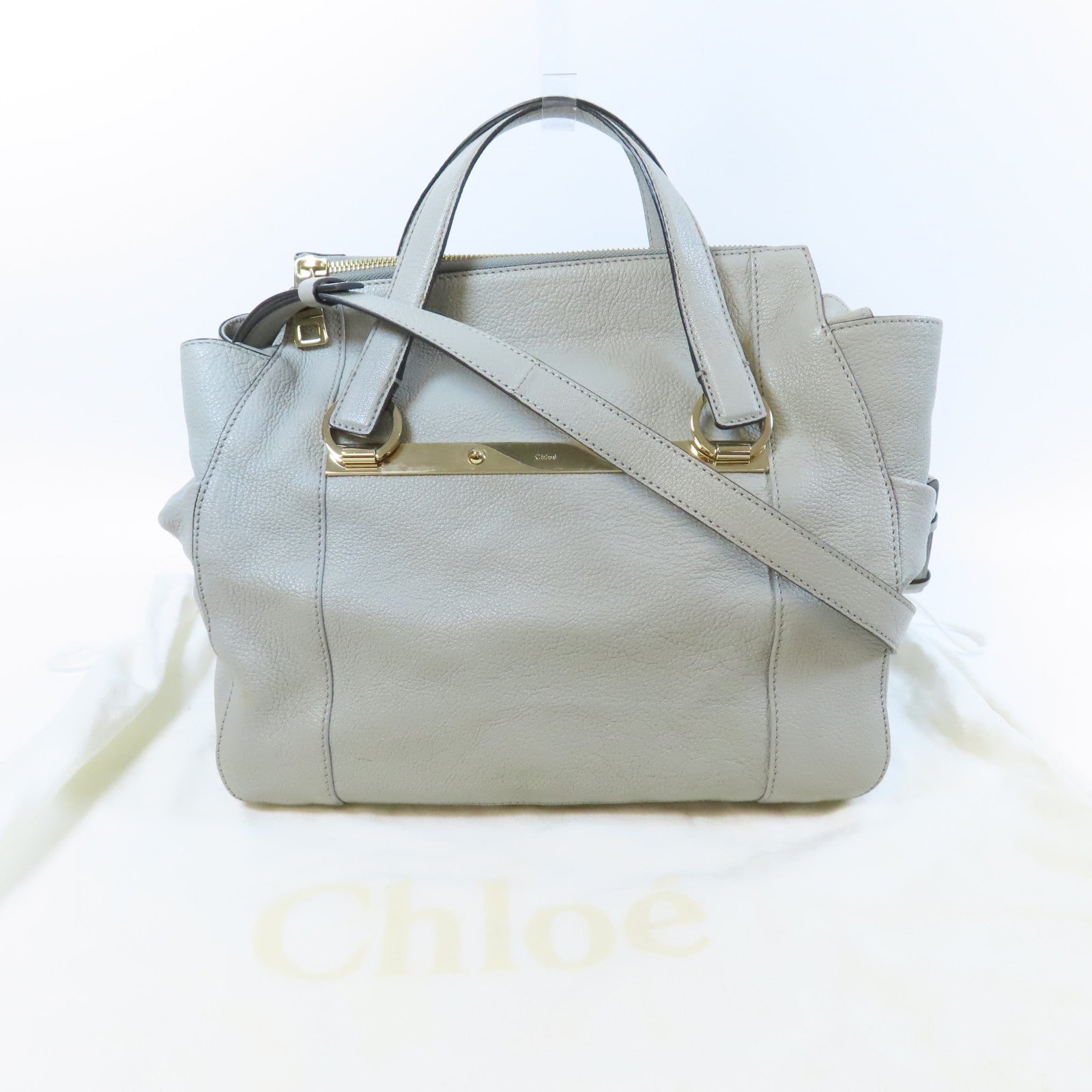 Chloe 【激減優惠】牛皮皮革2 Way Shoulder Bag金扣手挽肩背兩用袋灰色
