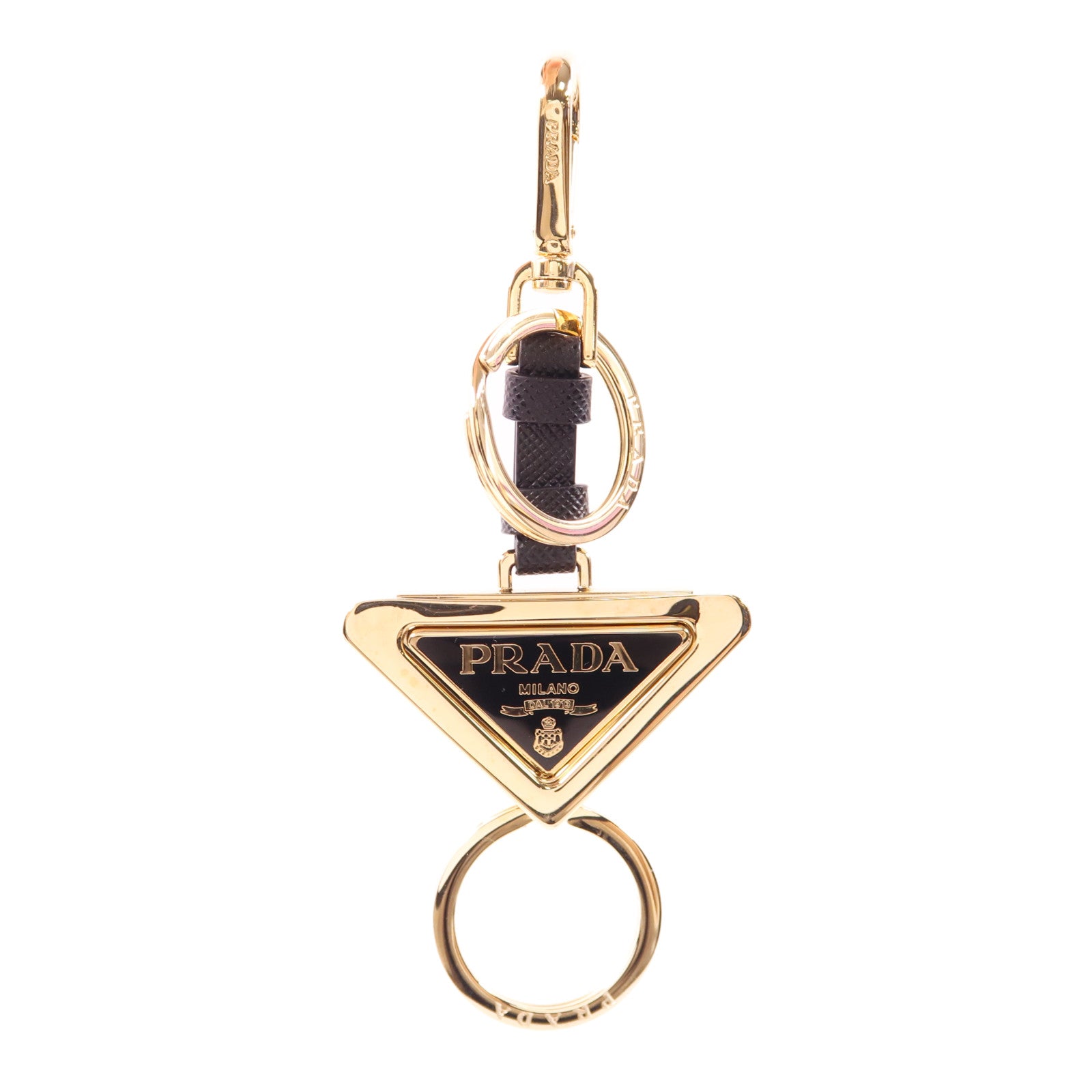 PRADA Triangle Logo Keychain Leather Metal Black 1PS059 66A/F019F