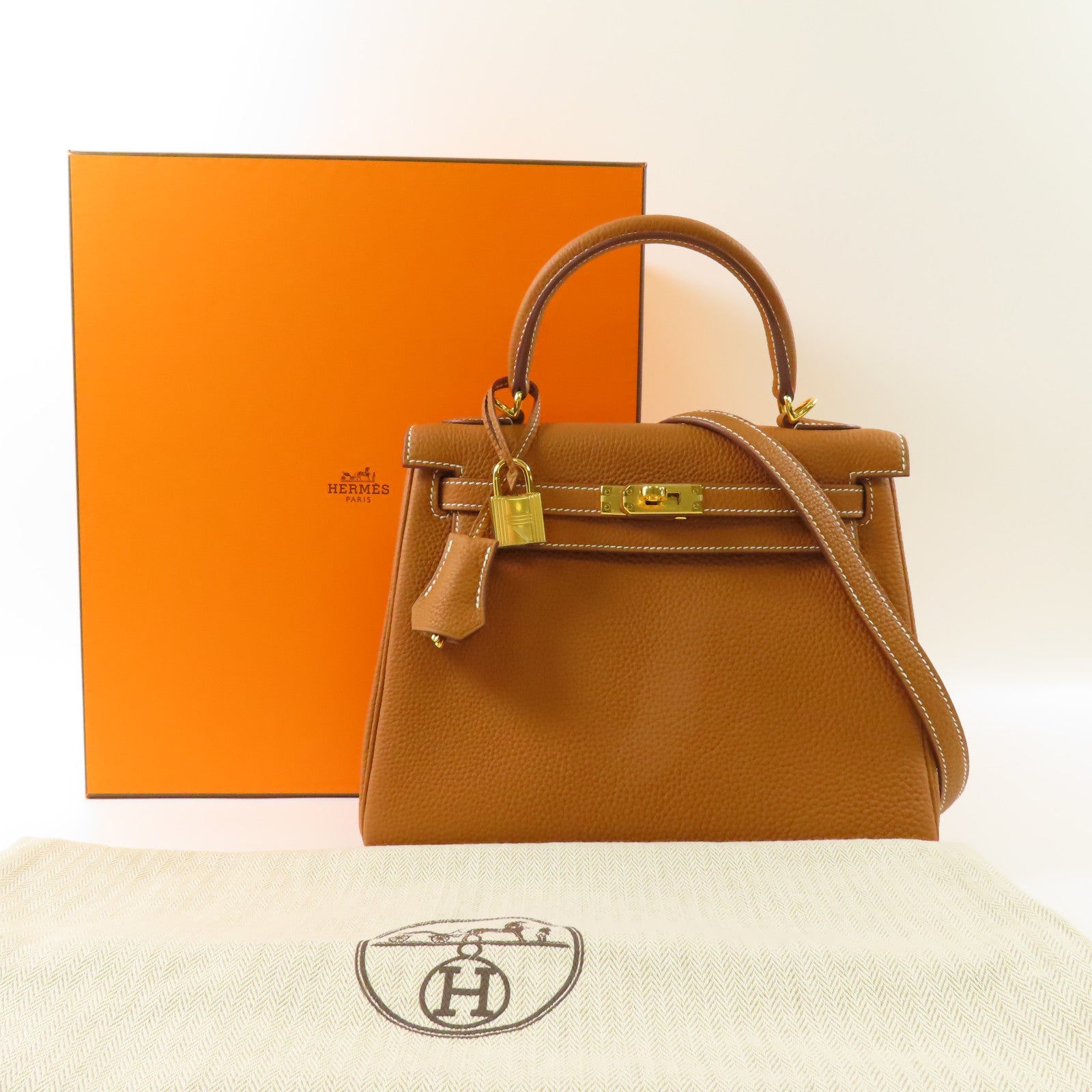 HERMES 【激減優惠】Togo皮革Kelly 25金扣手挽肩背兩用袋Gold