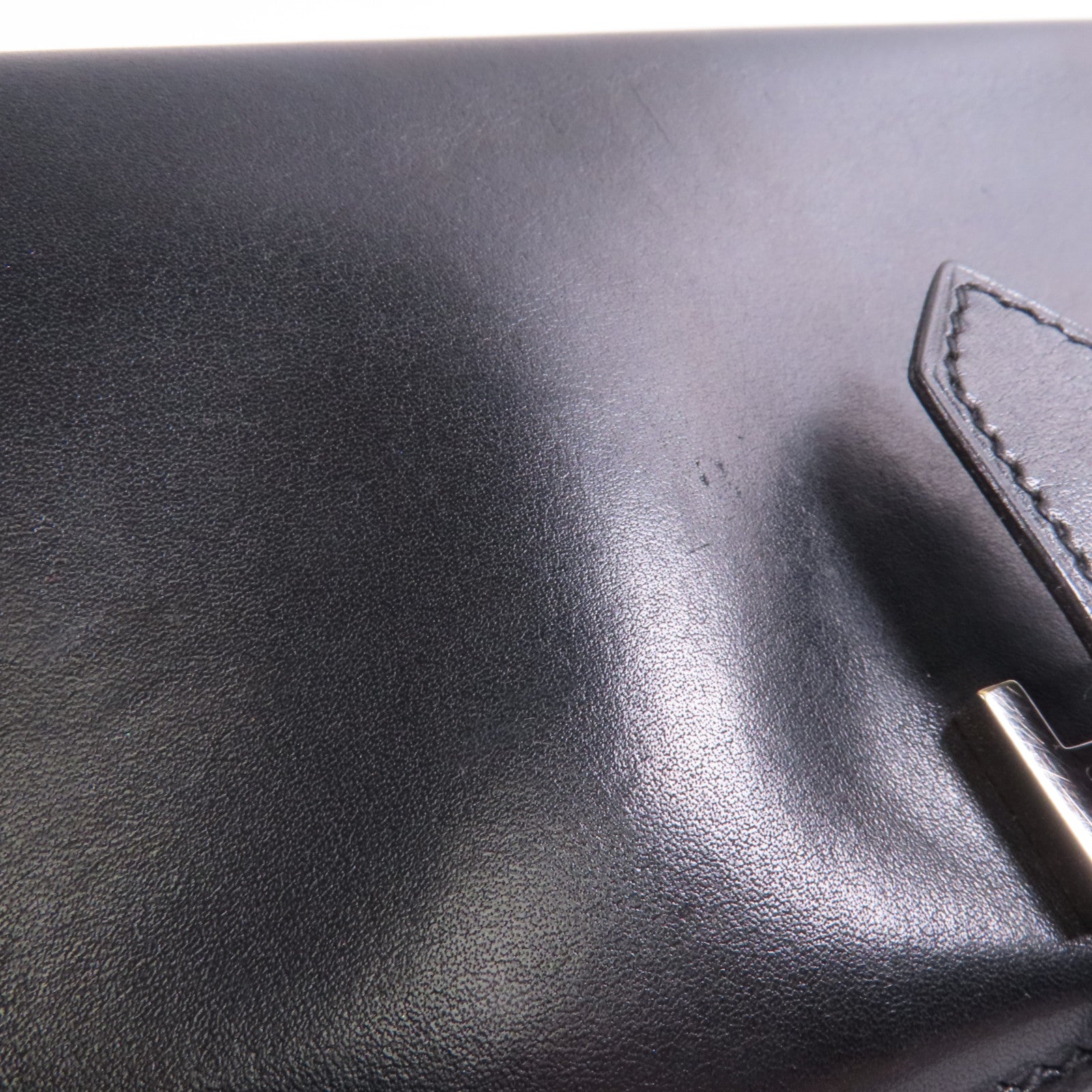 HERMES Box Calf皮革Bearn Bi Fold銀扣長錢包Noir