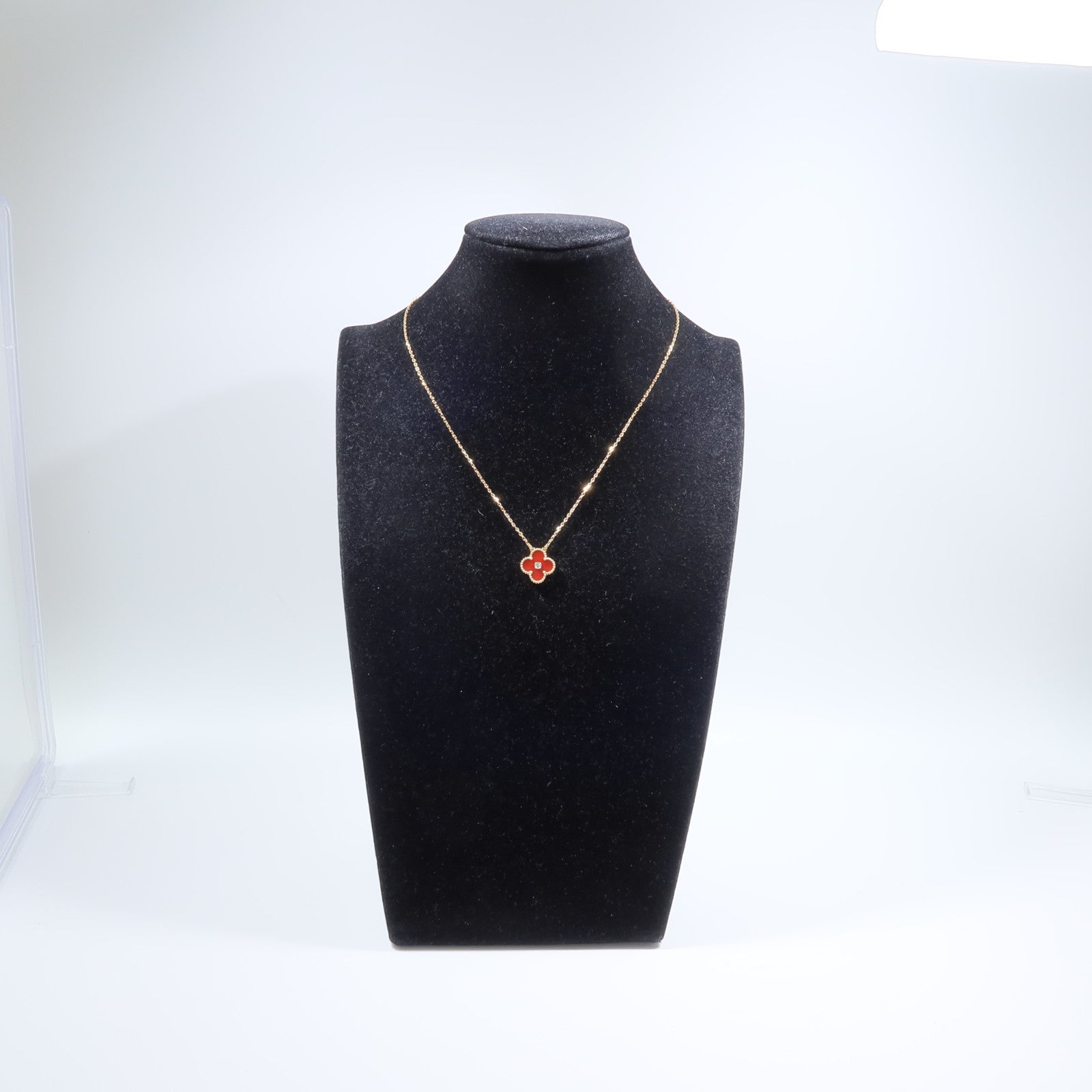 Van Cleef & Arpels 18K玫瑰金Vintage Alhambra Holiday 2011紅玉髓/鑽石項鍊