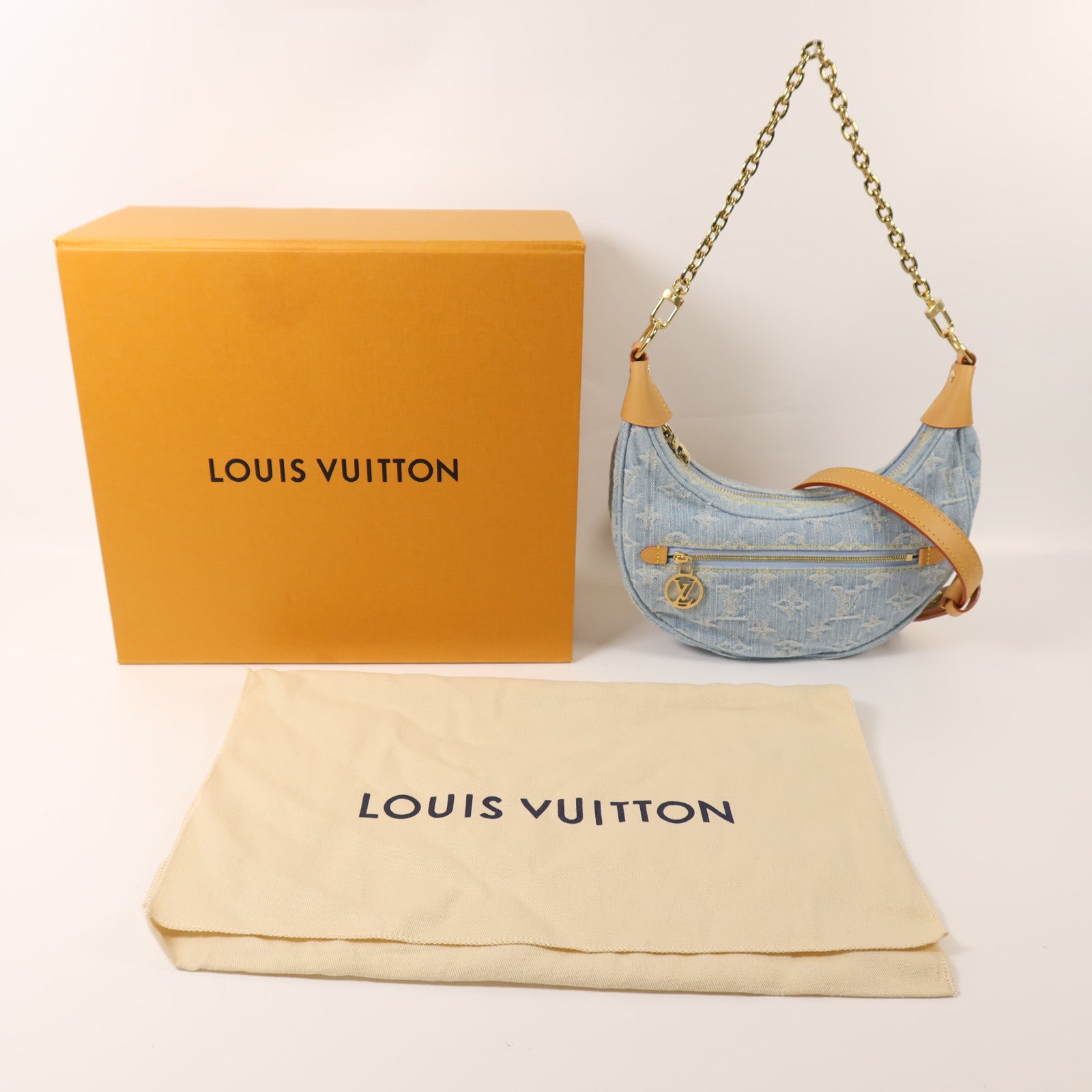 LOUIS VUITTON Monogram Denim Loop金扣鏈帶肩背袋